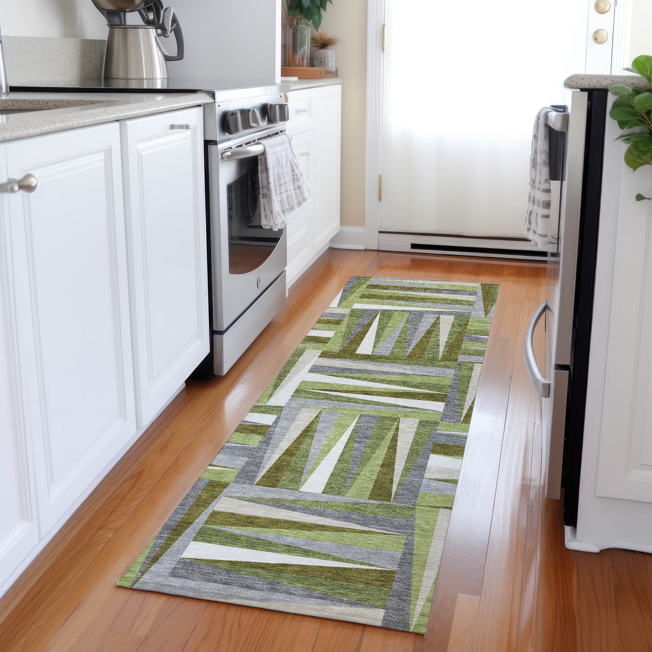 Addison Rugs ACN1012GE2X8 Chantille ACN1012GE 2 x 7 (ft) Polyester Green Rectangular Indoor/Outdoor Geometric Machine washable Runner rug