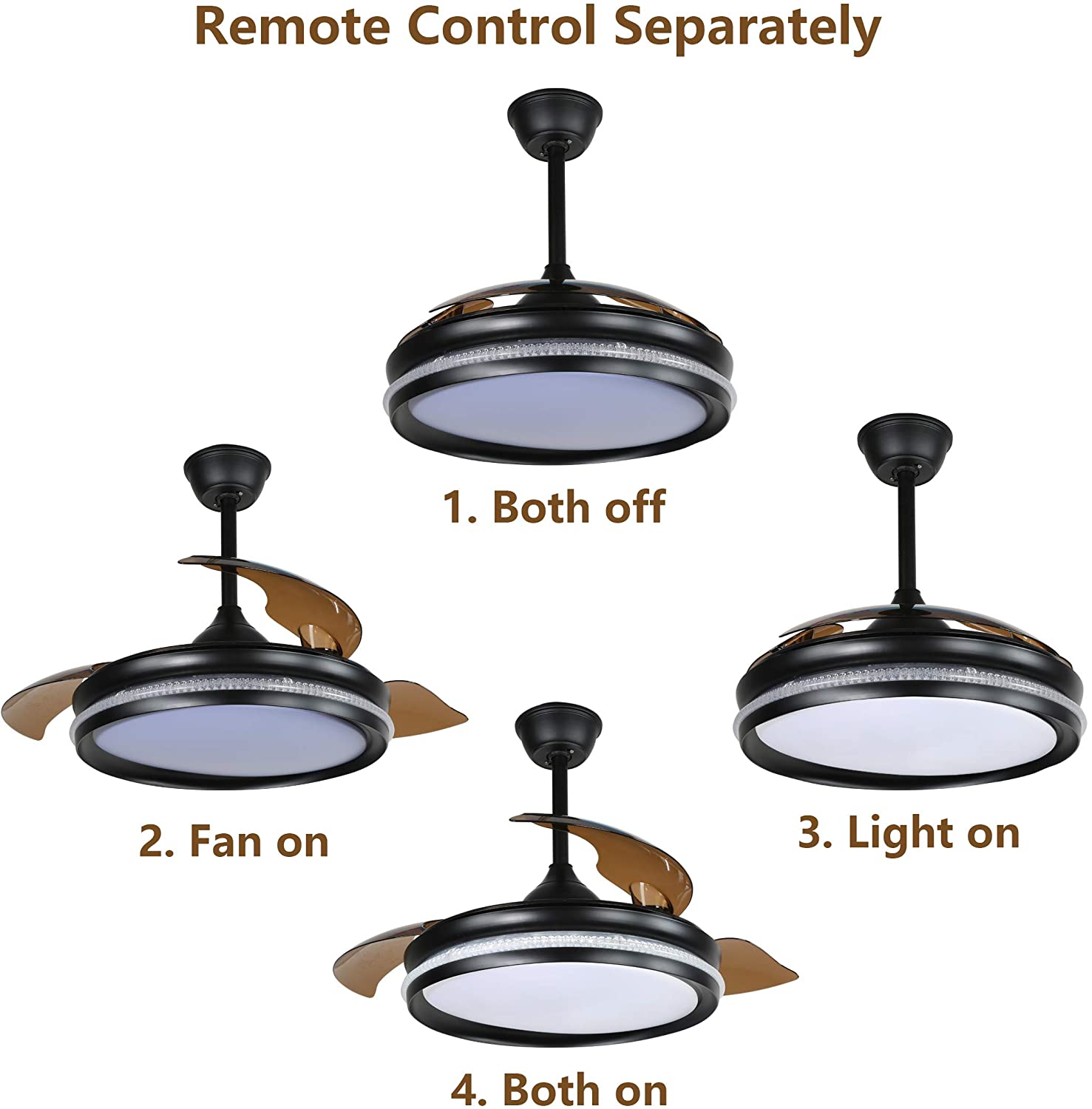 Bella Depot Retractable Fan 42 In Black Color Changing Integrated Led