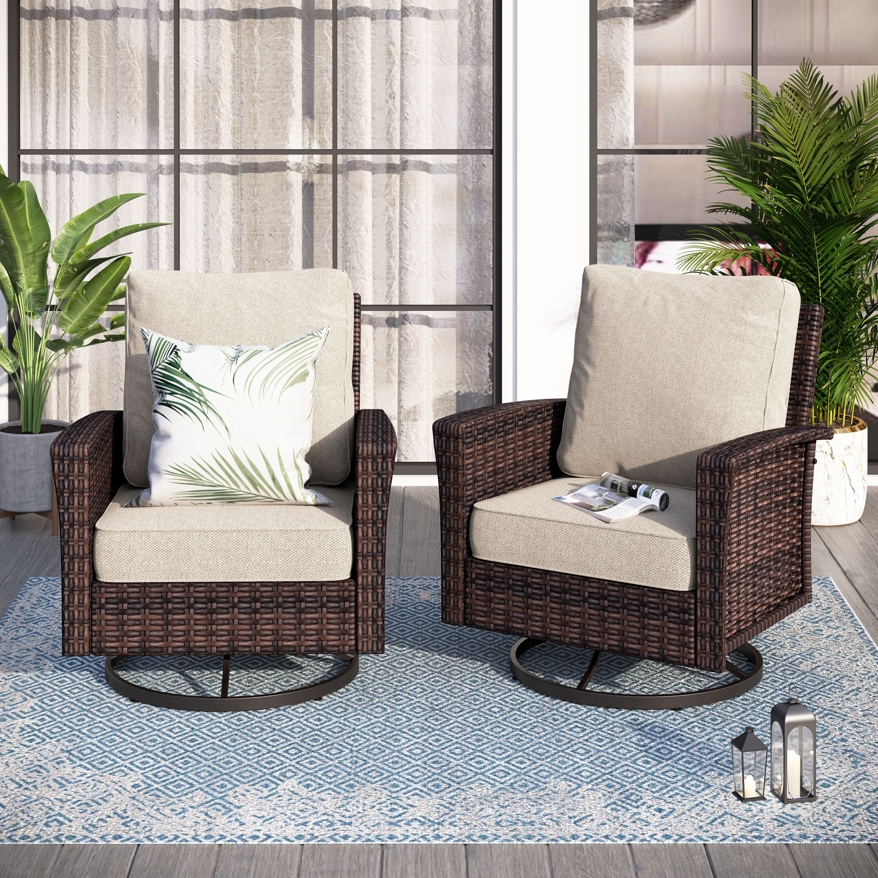 Sunshine Valley CR005-05-2-BE Patio Conversation Sets 2 -Piece Wicker Patio Conversation Set with Tan CUSHION PRO Cushions