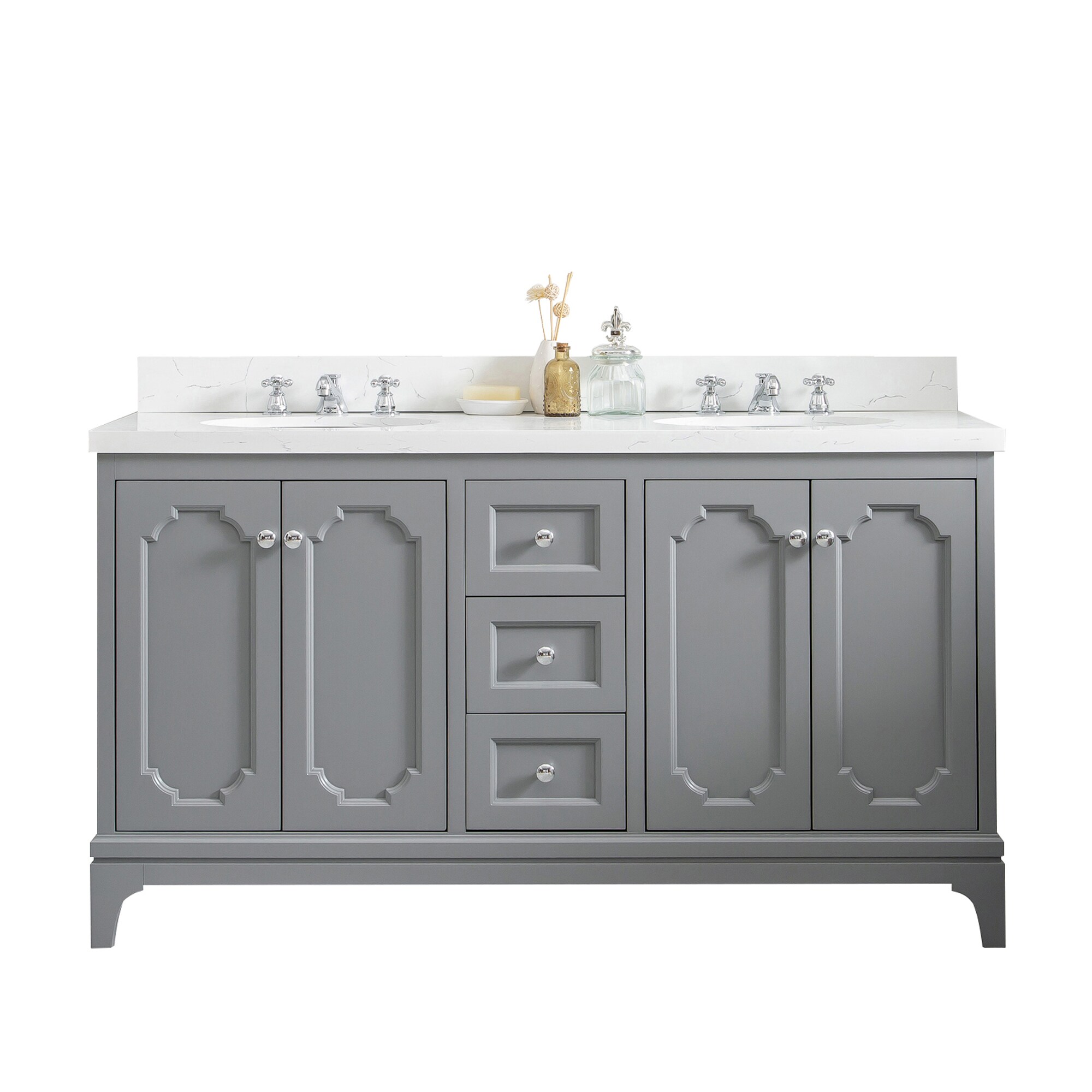 Queen 60" Cashmere Grey Double Sink Vanity with Quartz Top