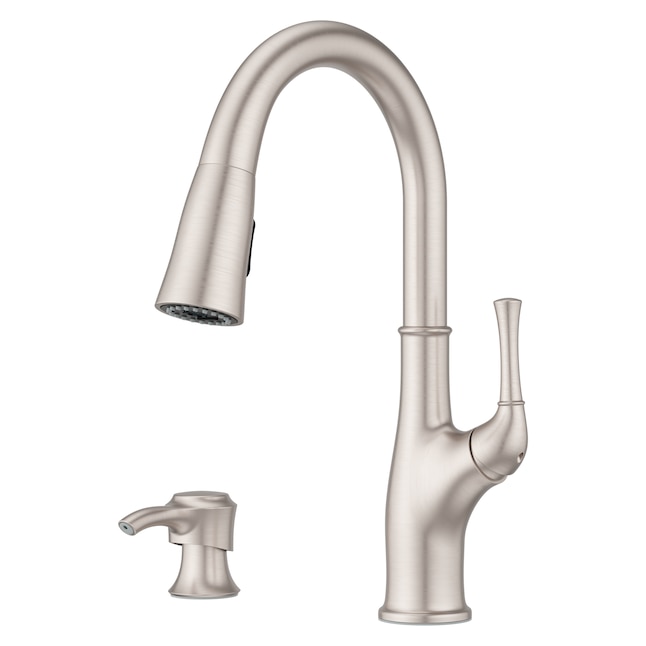 Pfister Alderwood Spot Defense Stainless Steel Single Handle Pull Down Kitchen Faucet With Deck Plate And Soap Dispenser Included F 529 7awgs