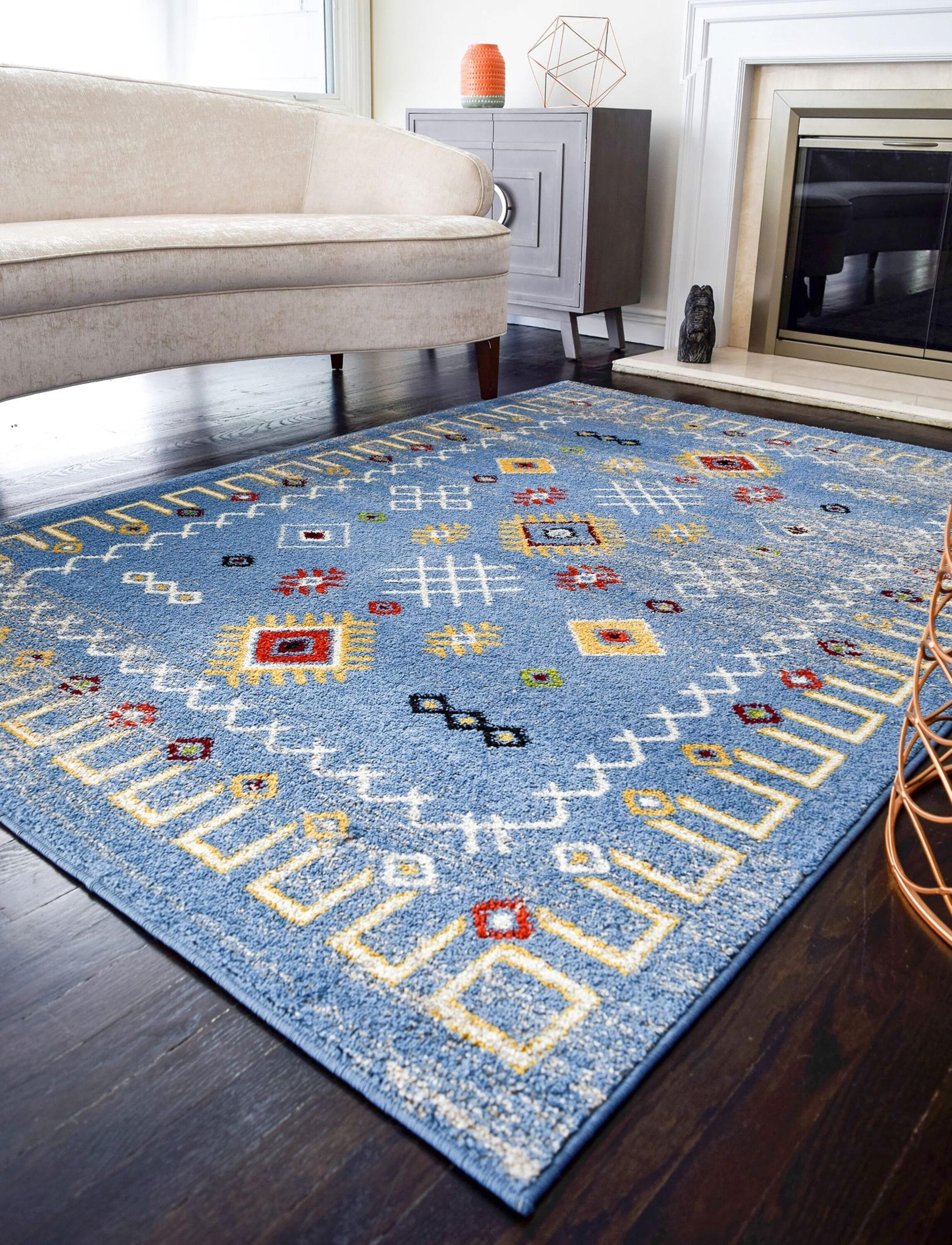 Rugs America 27356 Khloe 8 x 10 (ft) Loomed Polypropylene Gabbeh Blue Rectangular Indoor Tribal Moroccan Area rug