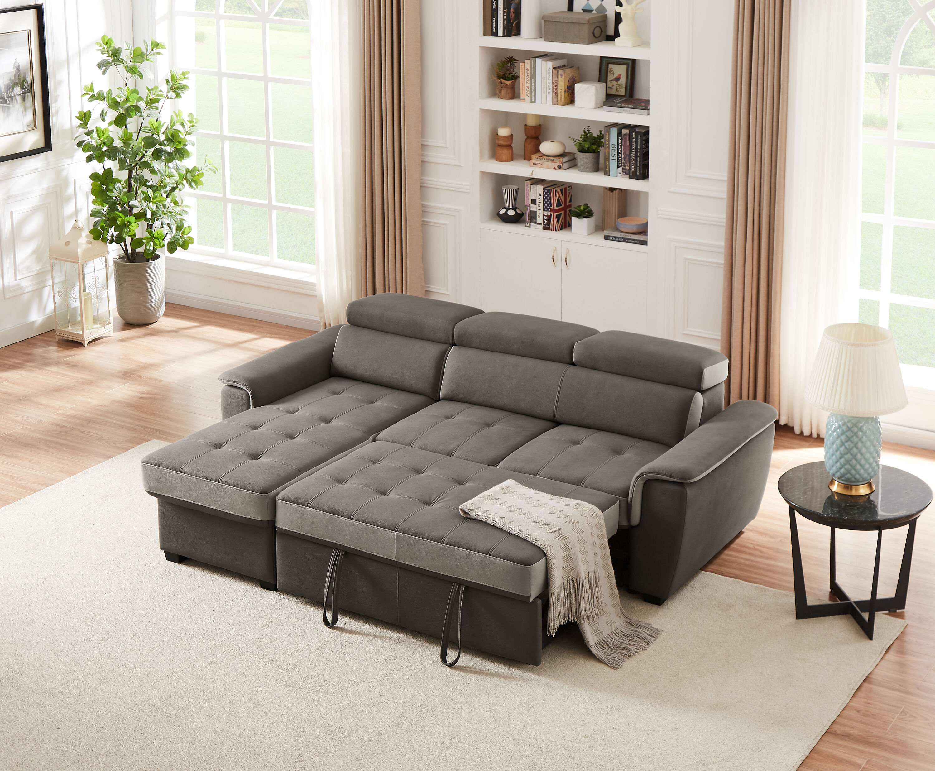 Causal Grey and Brown Plaid Sofa Bed – Overstock Outlet