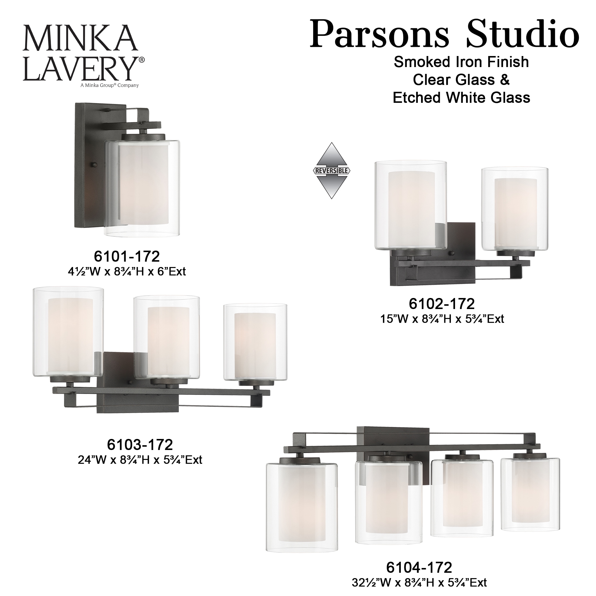 Minka Lavery 6104-66 shops Parsons Studio Clear and Etched White Glass Cylinder Bath