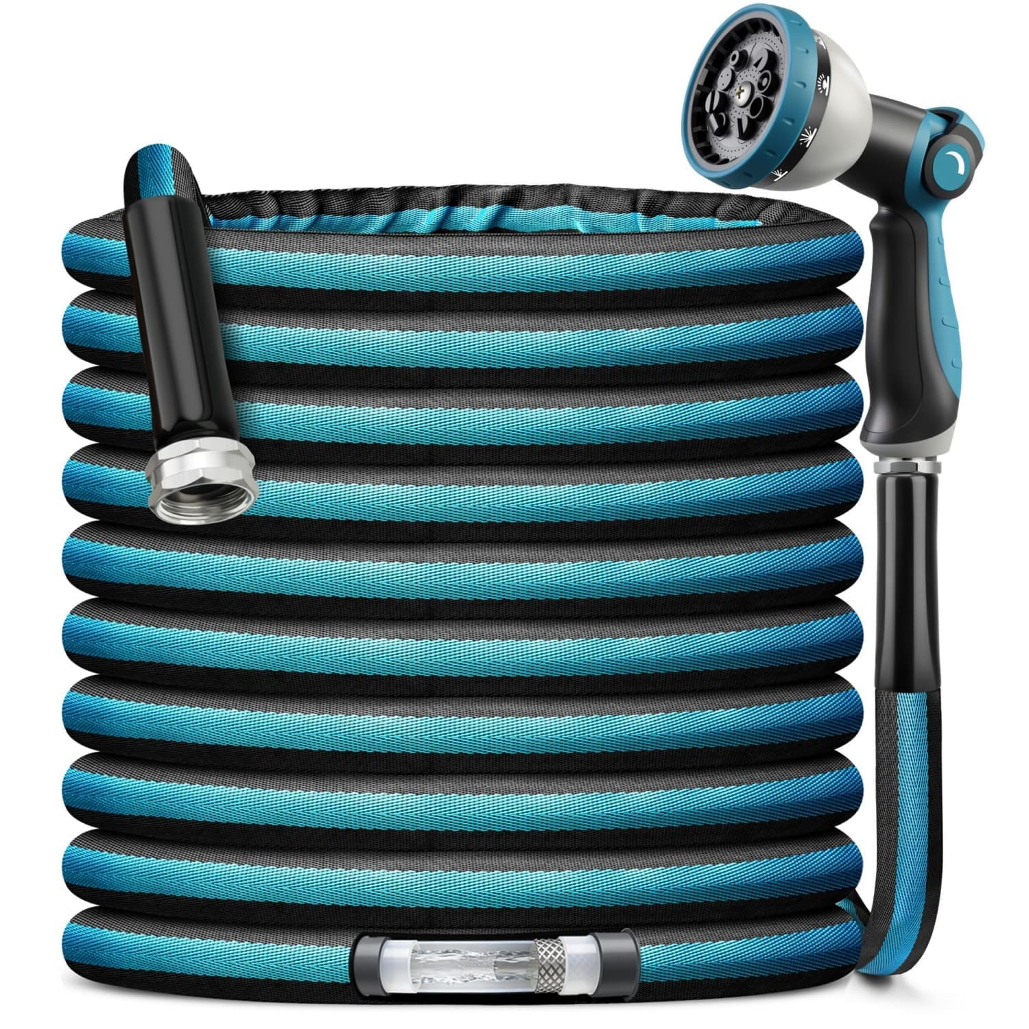Angel Sar - 100-ft Blue Garden Hose with 10-Function Spray Nozzle for Yards Cars Outdoorssh