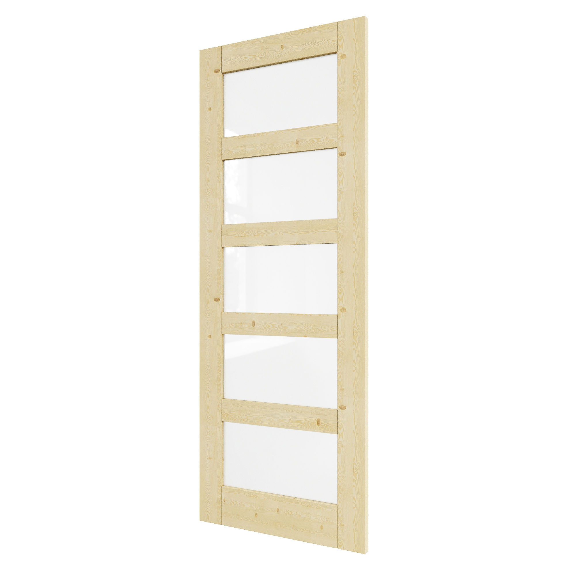 JUJUBON IN-SLAB5L-P-28R Traditional  28-in x 80-in Natural 5-panel square Frosted glass Textured Solid core Unfinished Pine Wood Slab Door