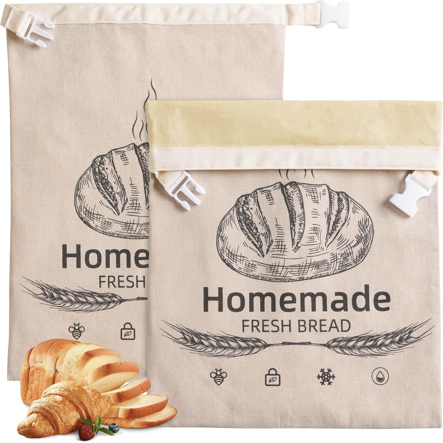 Yichuhaoxi  2 pack Beeswax Bread Bags Reusable Organic Linen Food Storage Bag for Sourdough Homemade Bread 17 x 12 6 Inches Freezer Friendly