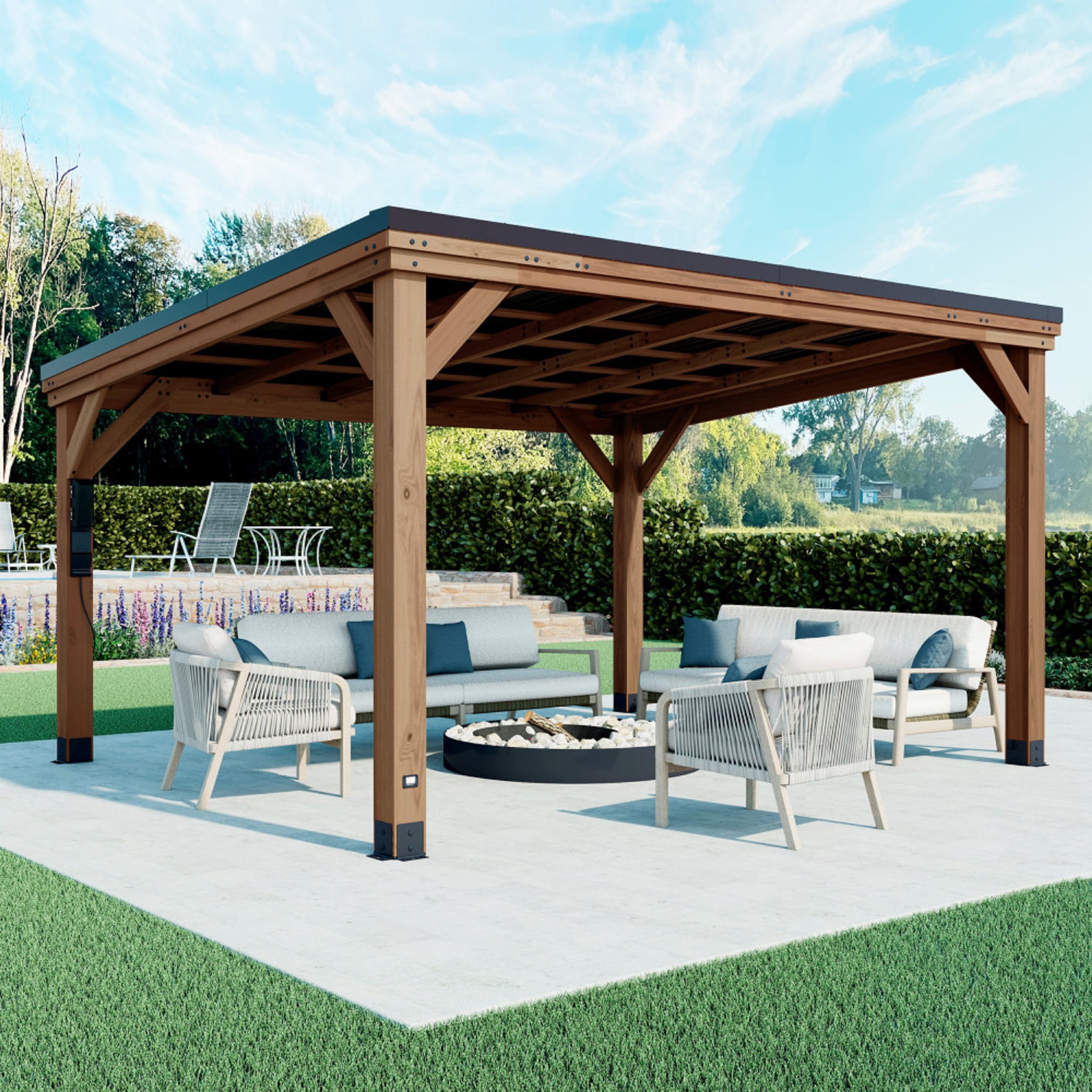 Backyard Discovery 2406063COM 14-ft x 12-ft Brown Rectangle Gazebo with Hardtop Steel Roof