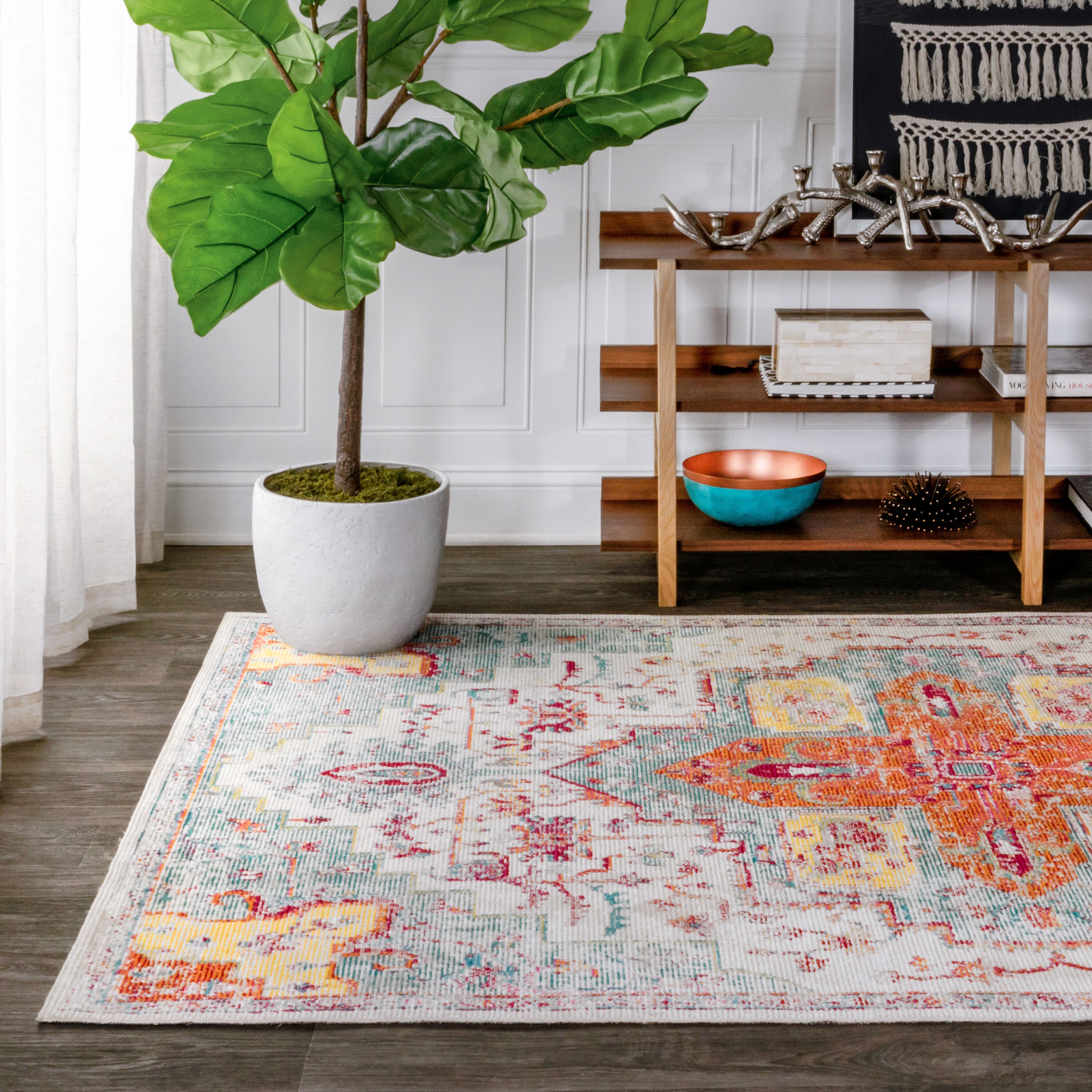 Zafra Vintage Medallion Blue and Coral 5' x 8' Area Rug