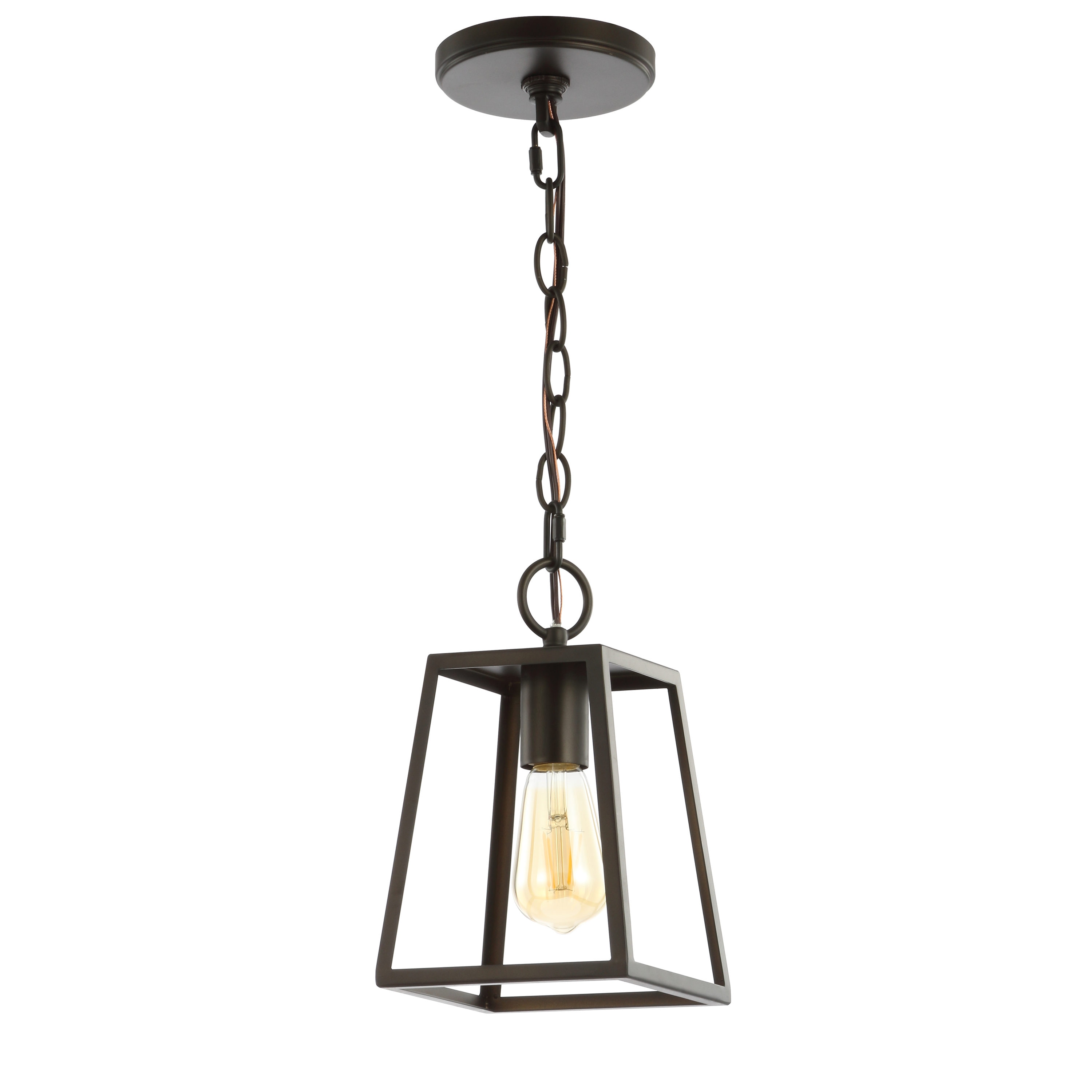 JONATHAN Y Oil Rubbed Bronze Farmhouse Lantern LED Mini Hanging Kitchen ...