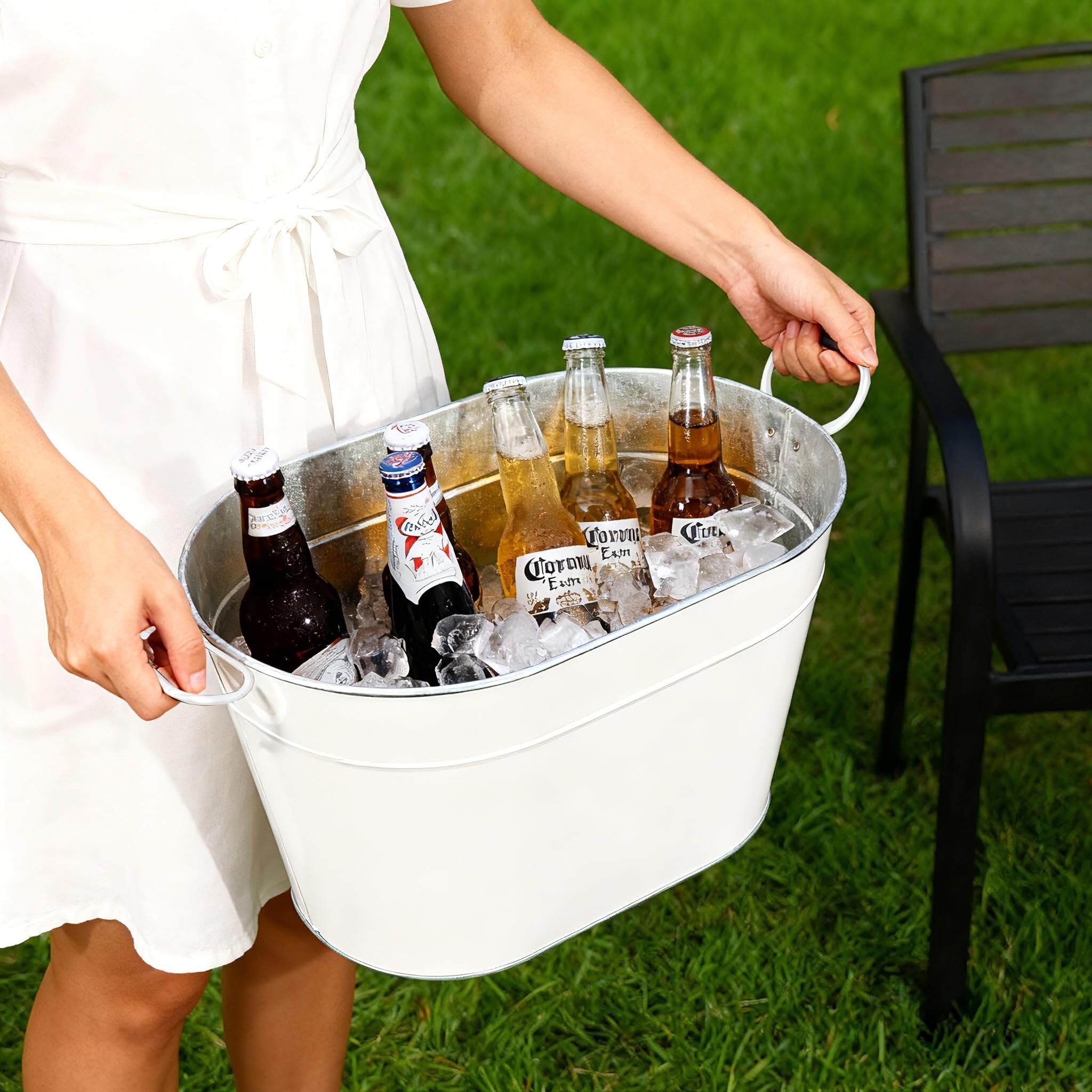 Aoibox  12L Galvanized Metal Beverage Tub with Handles 15 in Diameter x 8 11 in H Indoor and Outdoor Use