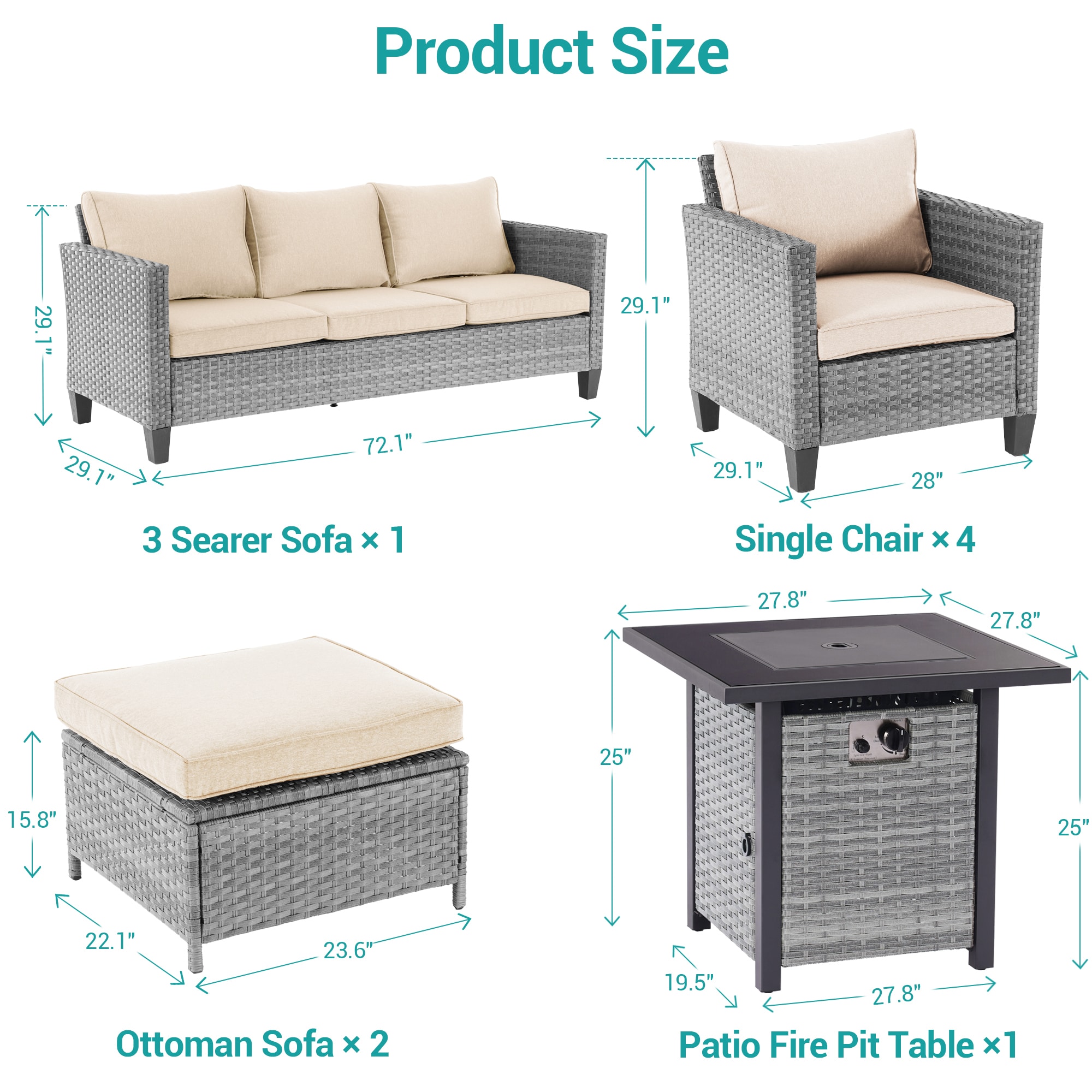 Sonkuki SD-PS-115HBG-S2T4 Patio-Conversation-Sets - View #2