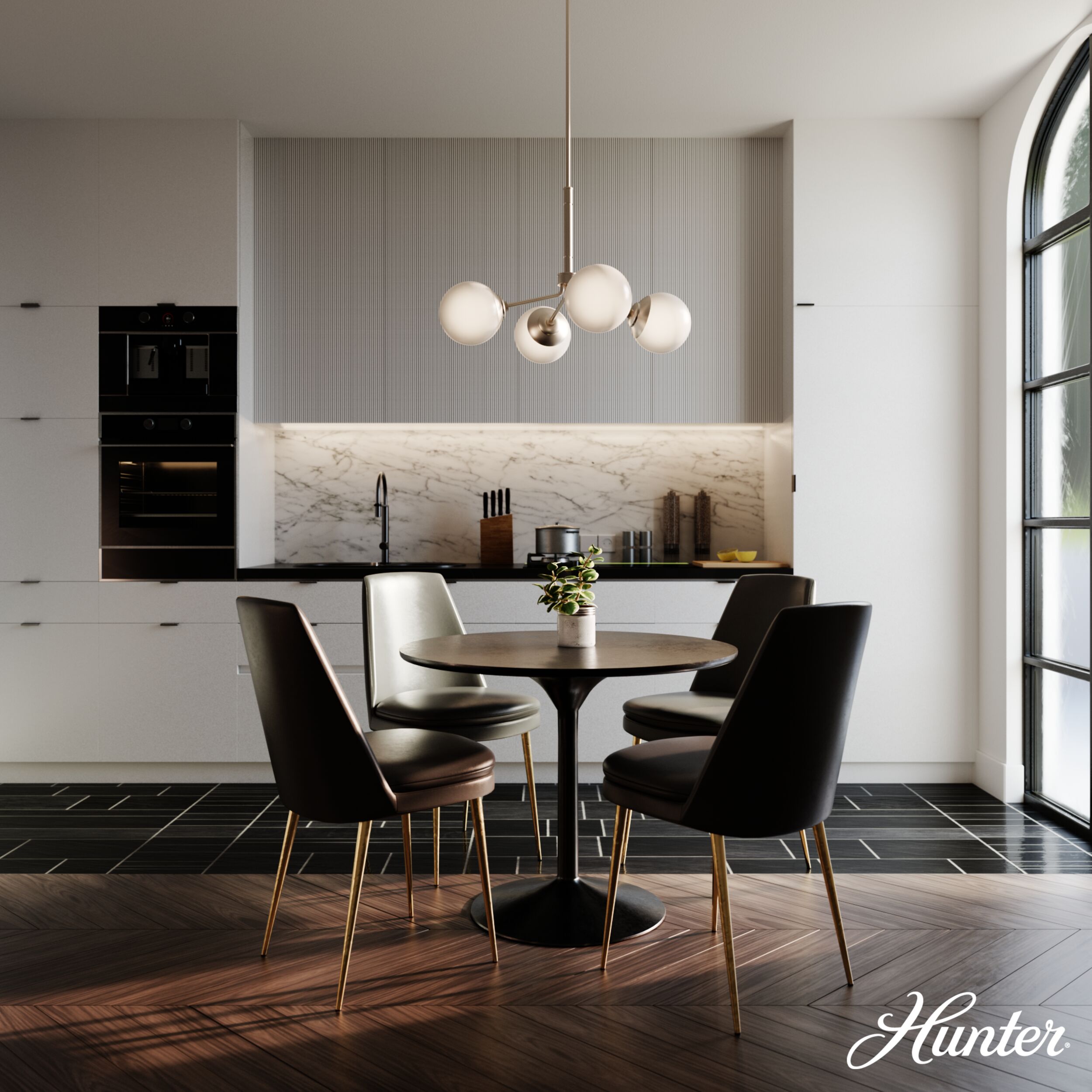Hunter Hepburn 4 -Light Brushed Nickel Frosted glass Metal Chandelier ...