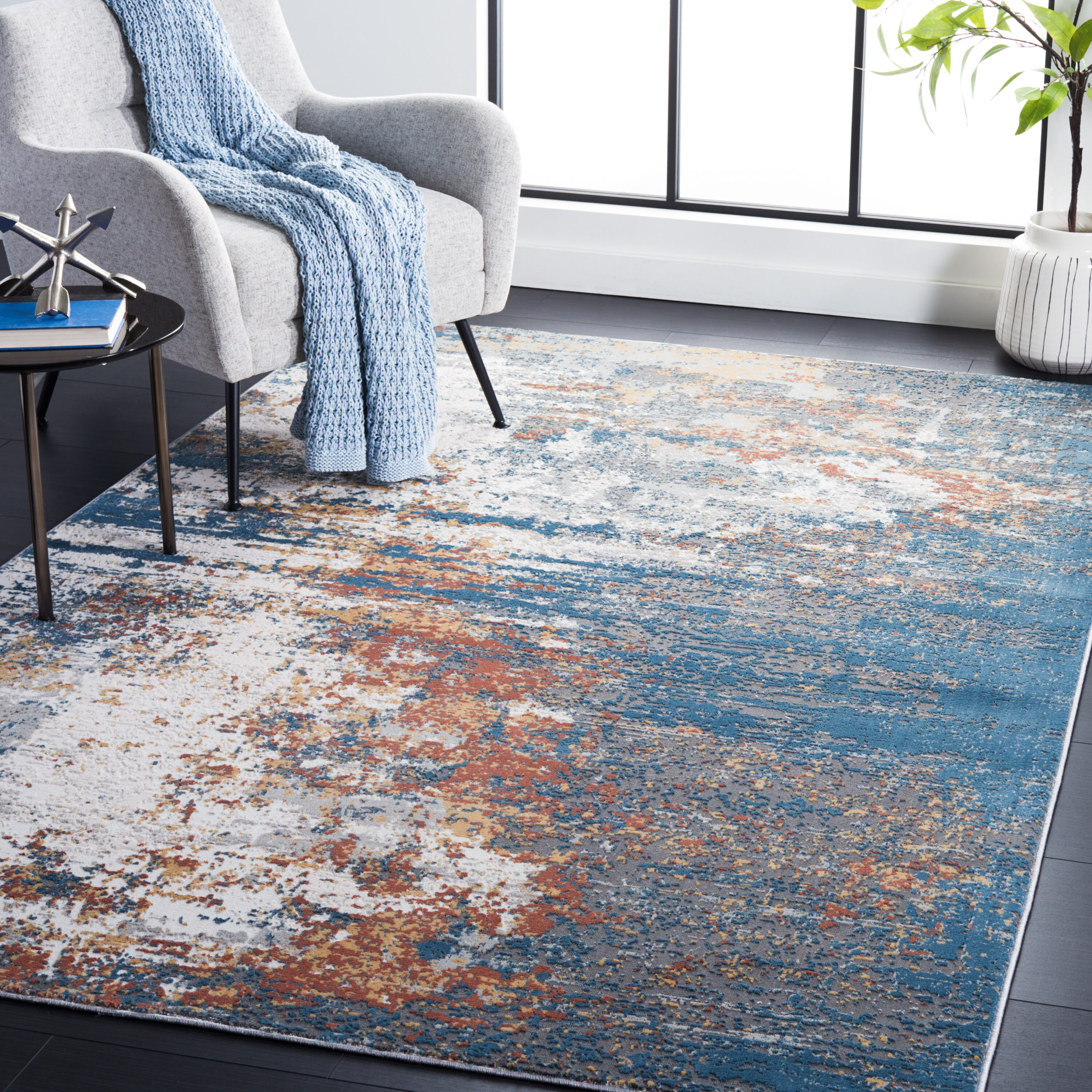Vogue 210A Ivory/Blue Rust 5 x 8 Rectangular Area rug