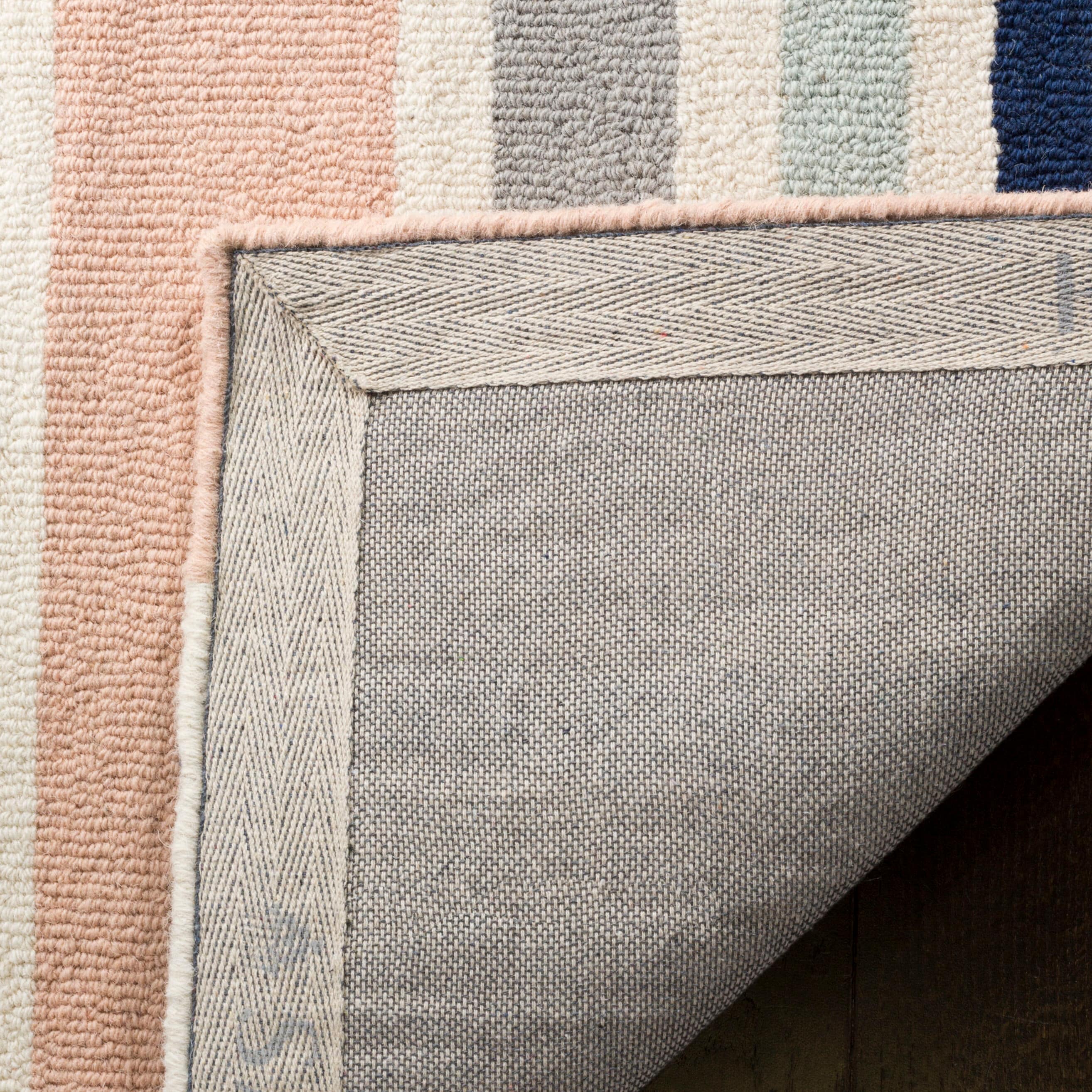 Ivory and Multi Striped Wool Kids Area Rug 3' x 5'