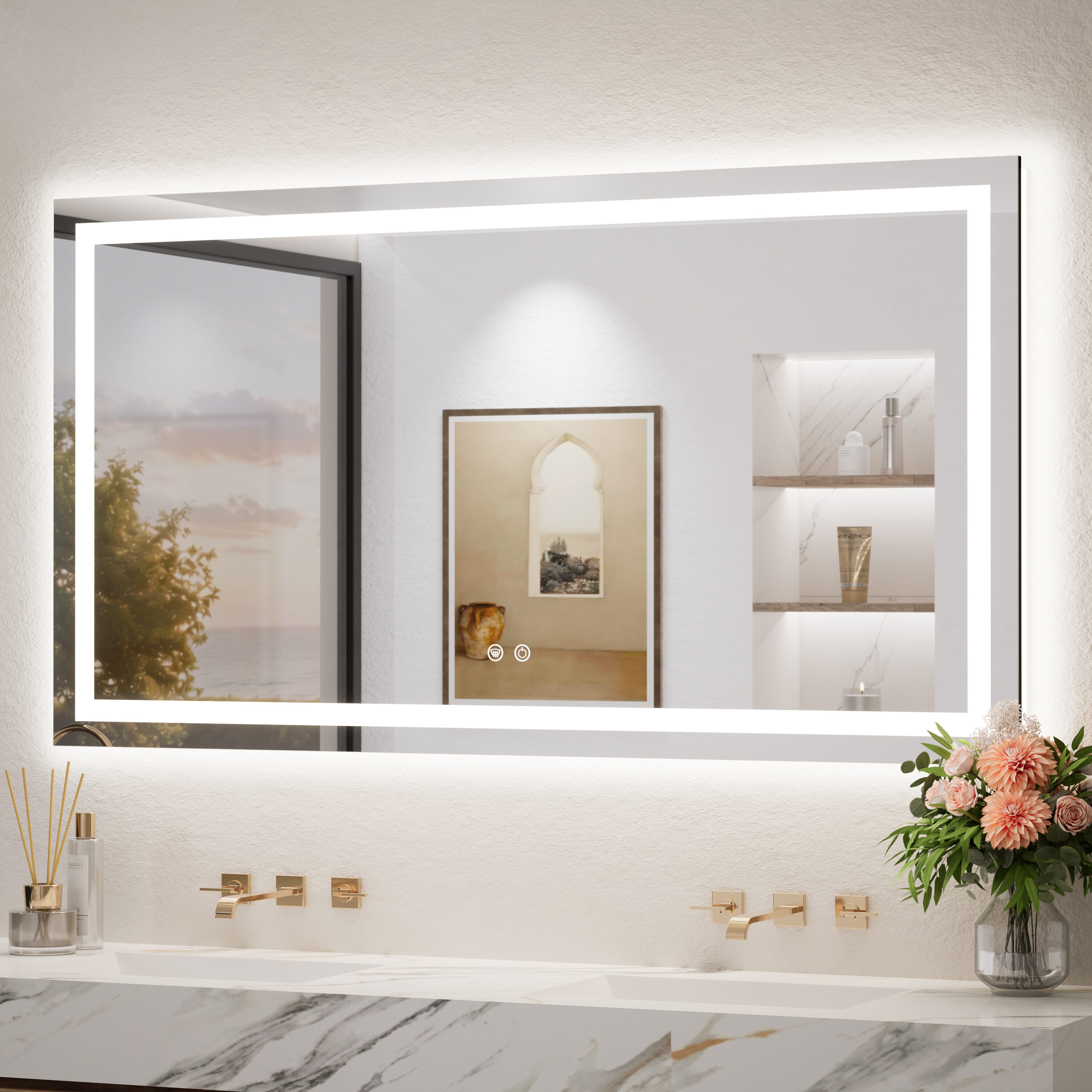 TETOTE - 55x30 Inch LED Bathroom Vanity Mirror Tempered Glass Front And Backlit Dimmable 3 Color ...