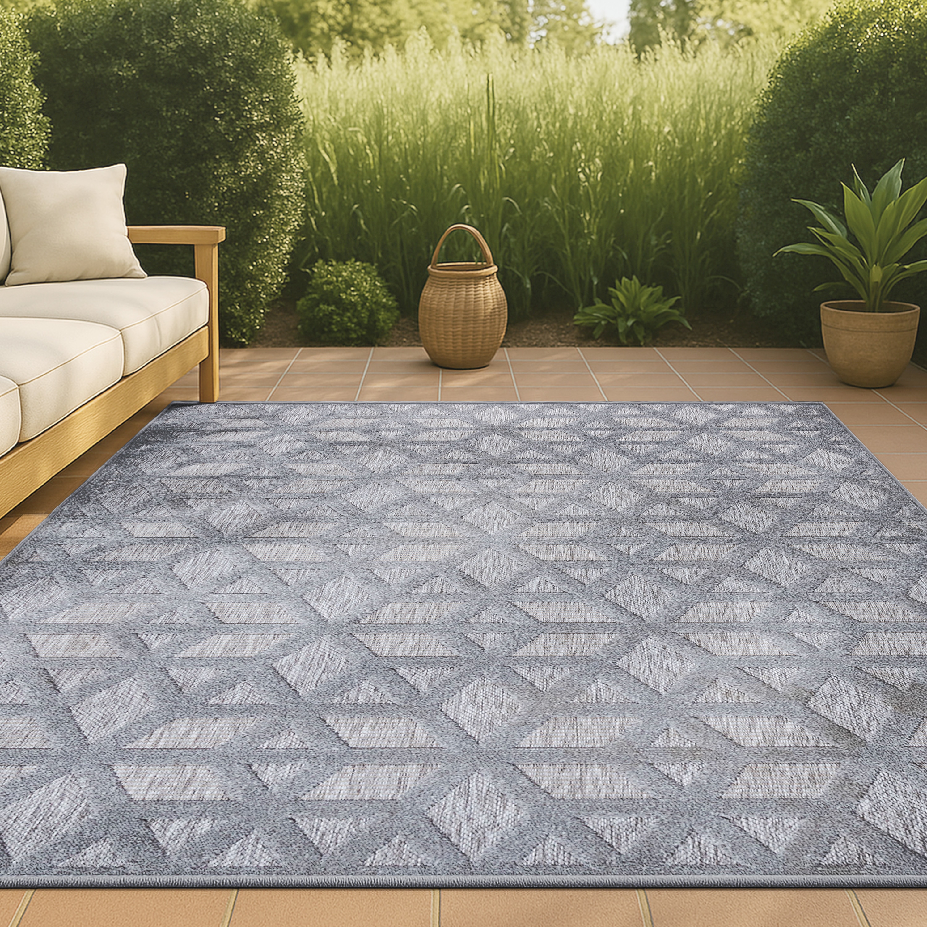 JONATHAN  Y IBZ102C-5 IBIZA Talaia Neutral Geometric 5 x 8 (ft) Loomed Polypropylene Light Gray Rectangular Indoor/Outdoor Geometric Bohemian/Eclectic Area rug