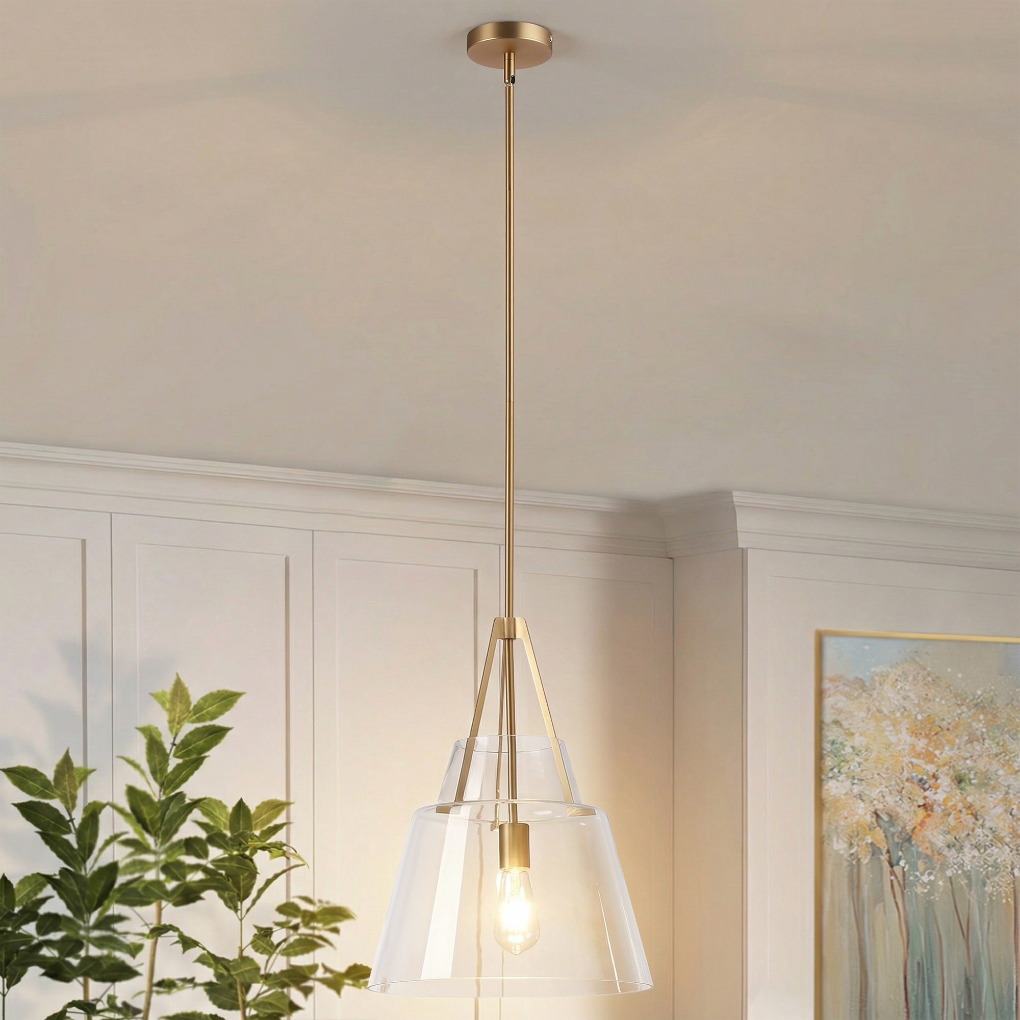 Parrot Uncle 1 -Light Brushed Brass Modern/contemporary Clear glass Cone Medium Hanging Pendant Light