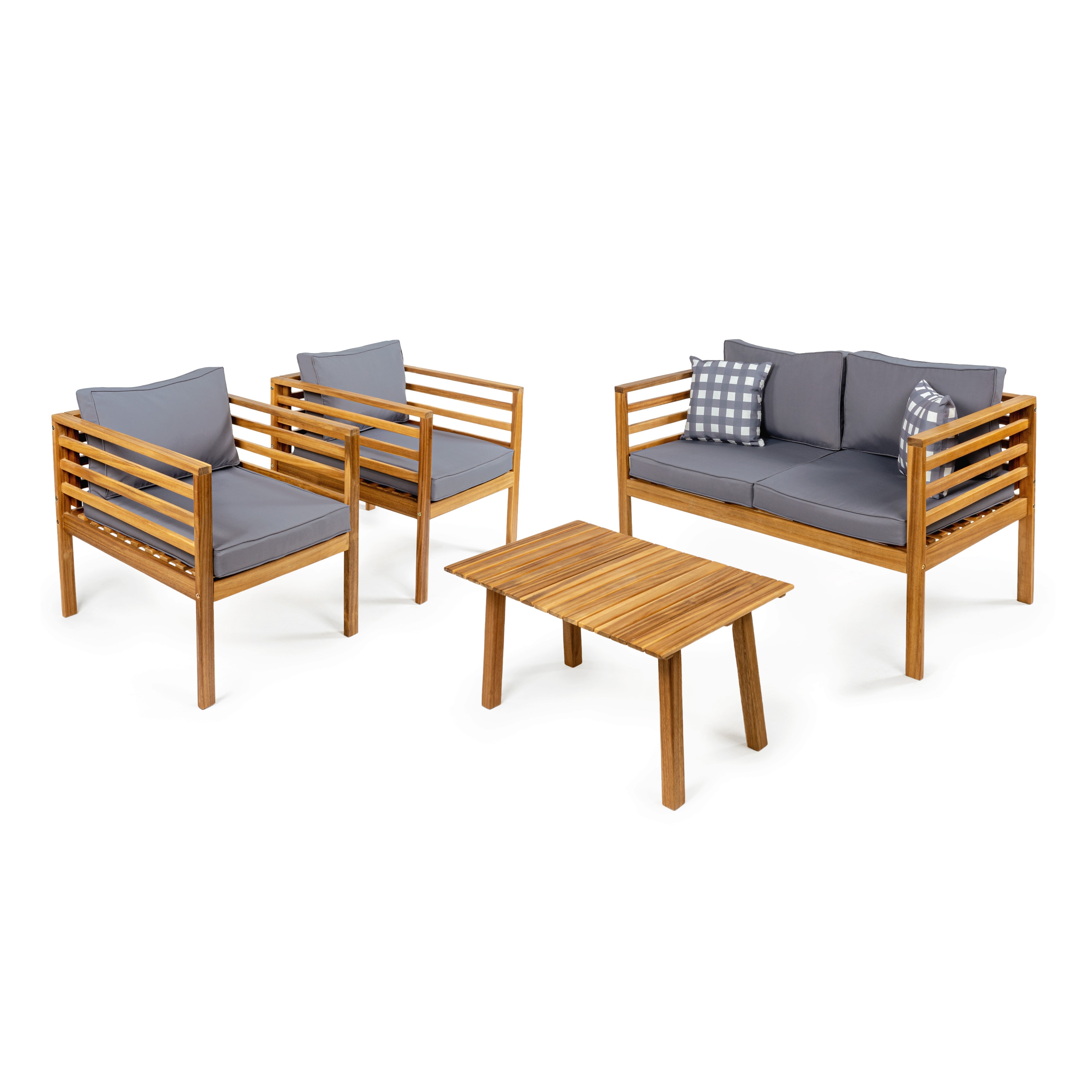 JONATHAN  Y LVG1200A-4SET Thom Mid-Century Modern 4 -Piece Patio Conversation Set with Gray Cushions
