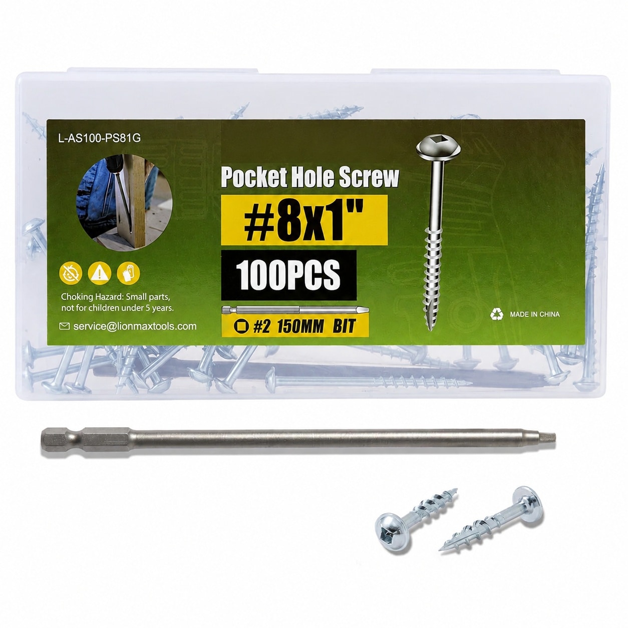 KIWDZFU Pocket Hole Screws 1 Inch 100 Pieces 8 x 1 Coarse Thread Square Drive Washer Head Zinc Plated with 150MM Drive Bit #LKI0817A1145