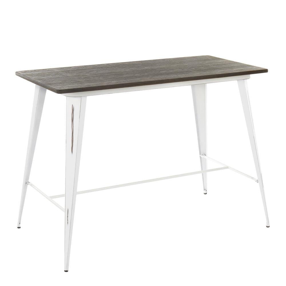 LumiSource CT-OR VW+E Oregon Vintage White, Espresso Transitional Counter Table, Wood with Vintage White Metal Base 24-in L x 35.5-in H