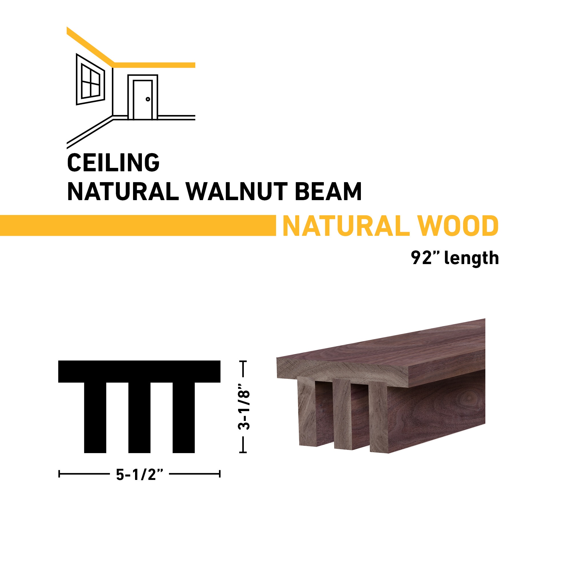Ornamental Mouldings BEAMNAT03-92WLN5X3 Faux-Beams - View #3