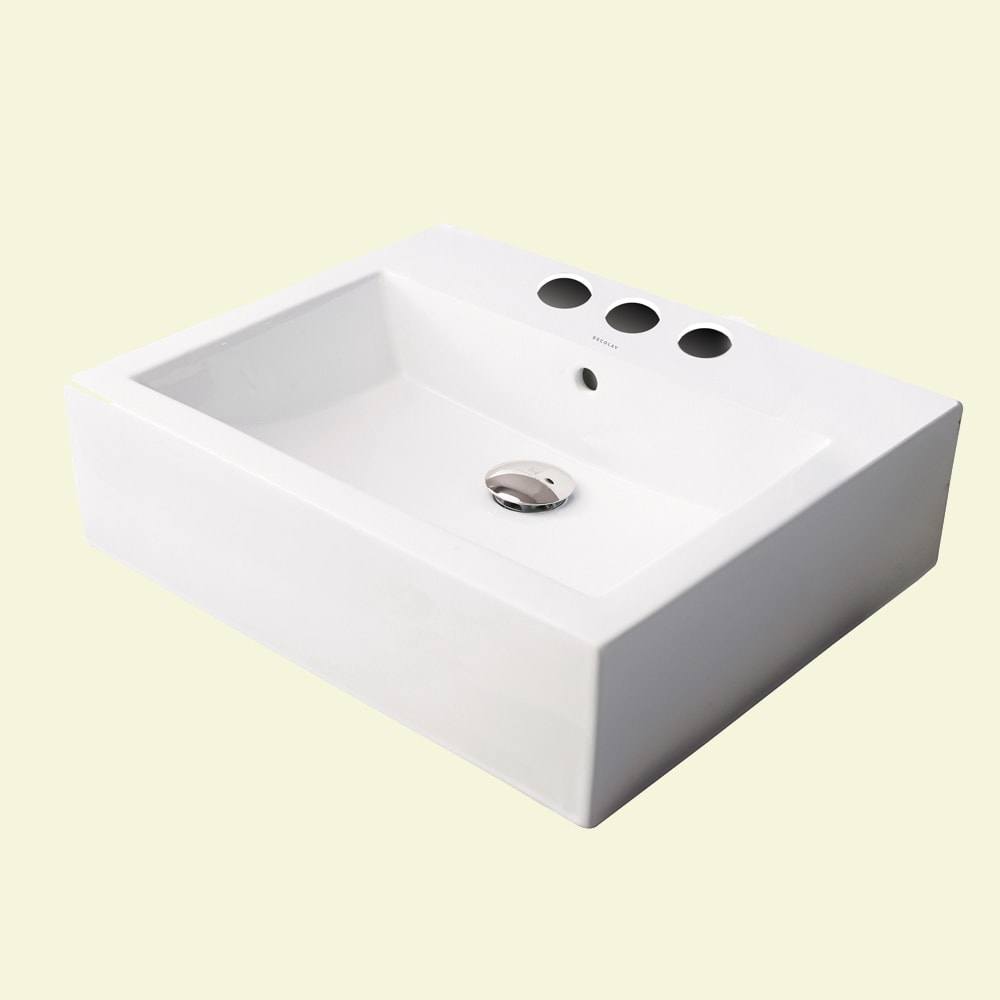 DECOLAV 1417-8-CWH Classically Redefined Ceramic White Vessel Square Bathroom Sink with Overflow Drain (22.5-in x 17.75-in)