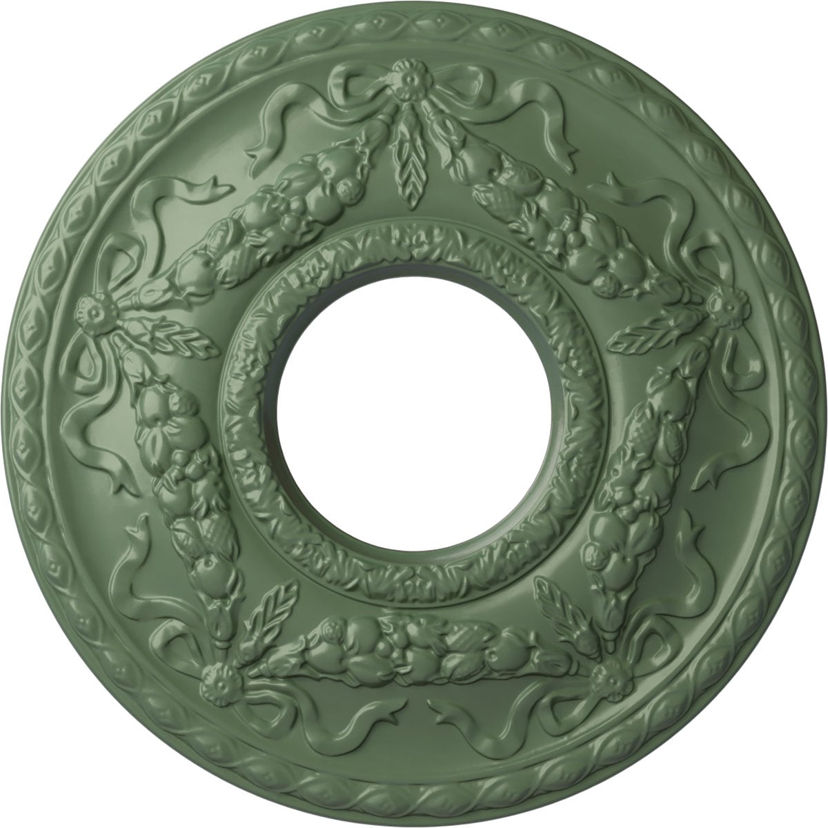 Ekena Millwork CM26HUAGF Hurley 22.125-in W x 22.125-in L Painted Athenian Green Polyurethane Whole Ceiling Medallion