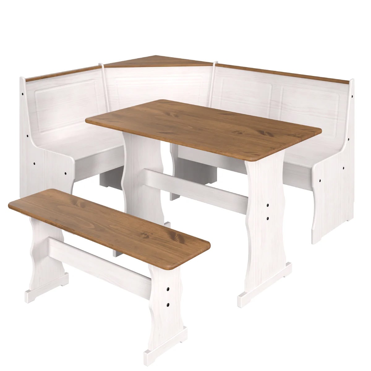 OSHOME COW805 White Distressed Country Dining Room Set with Rectangular Table ( Seats 5 )