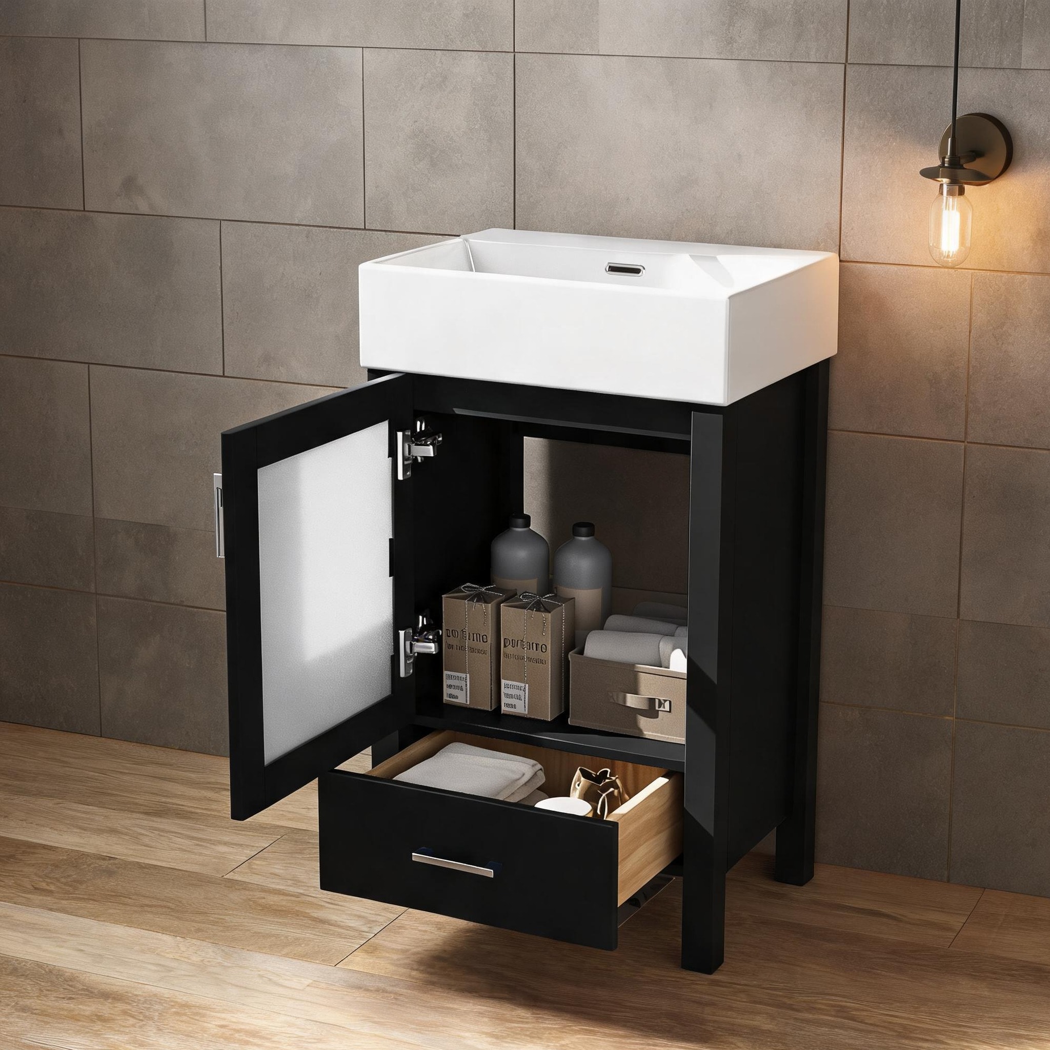 SunJet Contemporary Single-Basin Vanity with Integrated Ceramic Sink ...