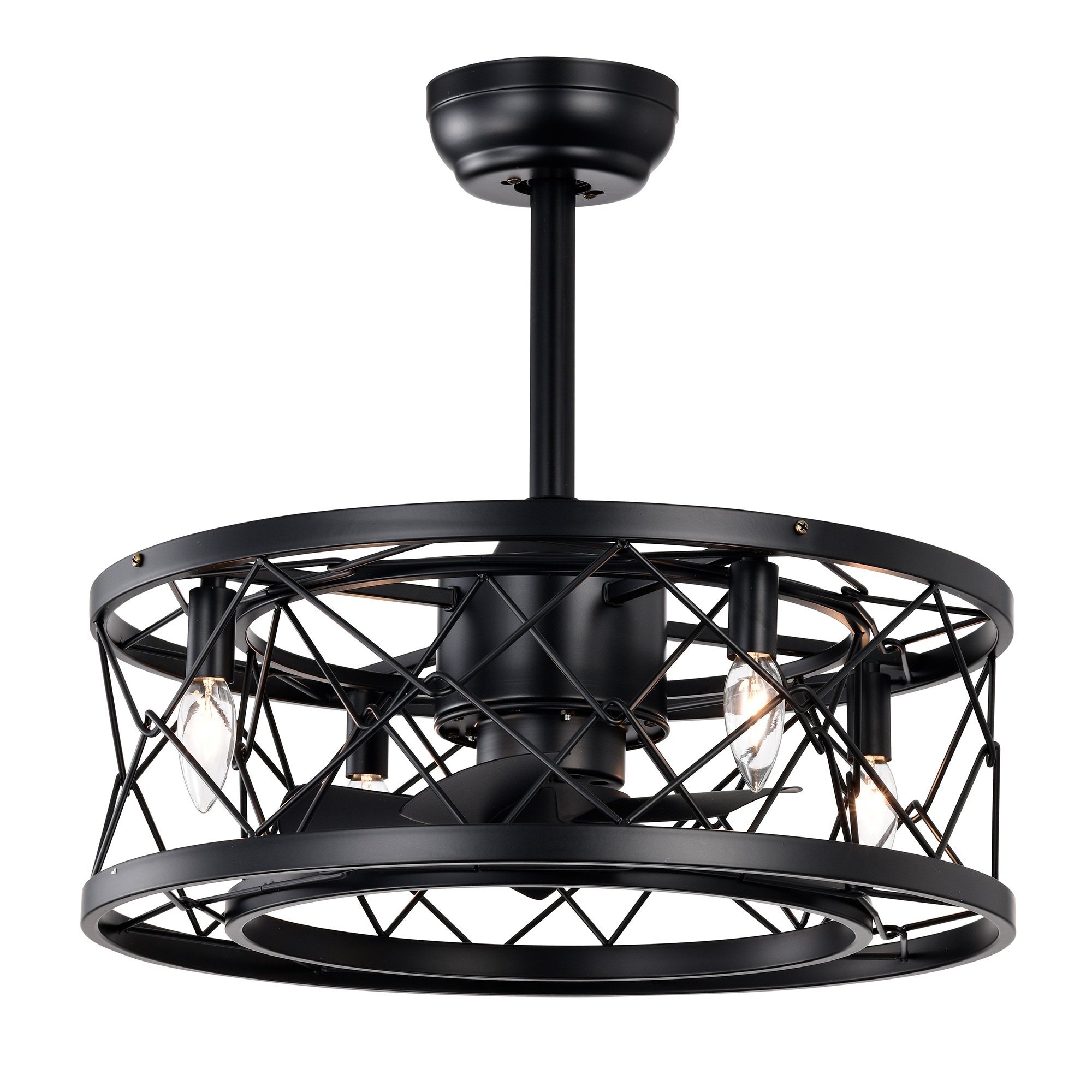 WOQWOQ 20in Modern Enclosed Ceiling Fan AC Motor Reversible Remote Low Noise Flush Mount Bedroom Living Room Matte Black