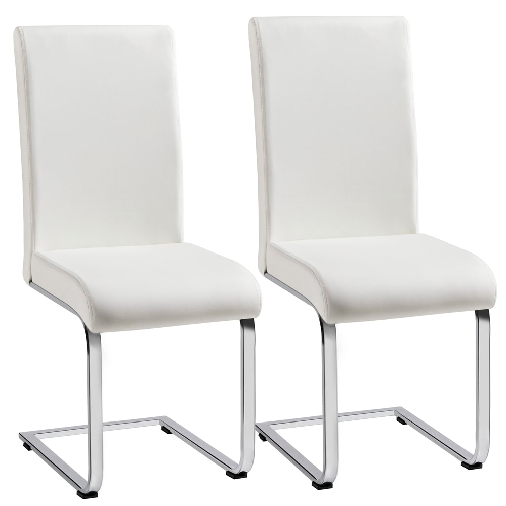 Yaheetech - White Set of 2 Modern Faux Leather Dining Chairs Kitchen Chairs with Metal Legs