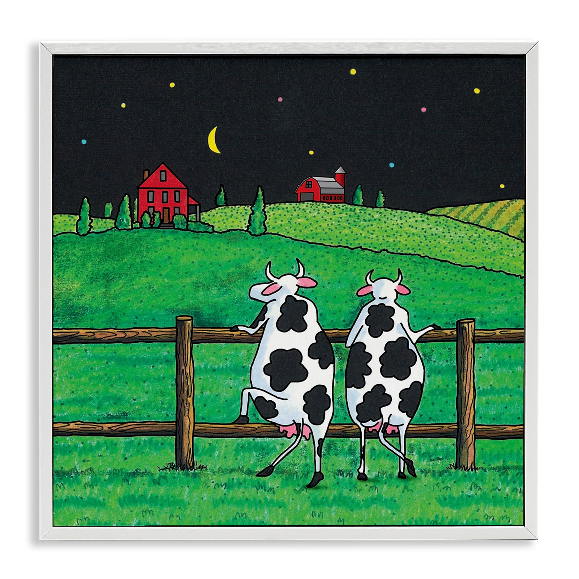 Stupell Industries BT-014-WFR-12X12 Girls Night Out Cows White Framed Giclee Art By Roger Straub 12 x 12