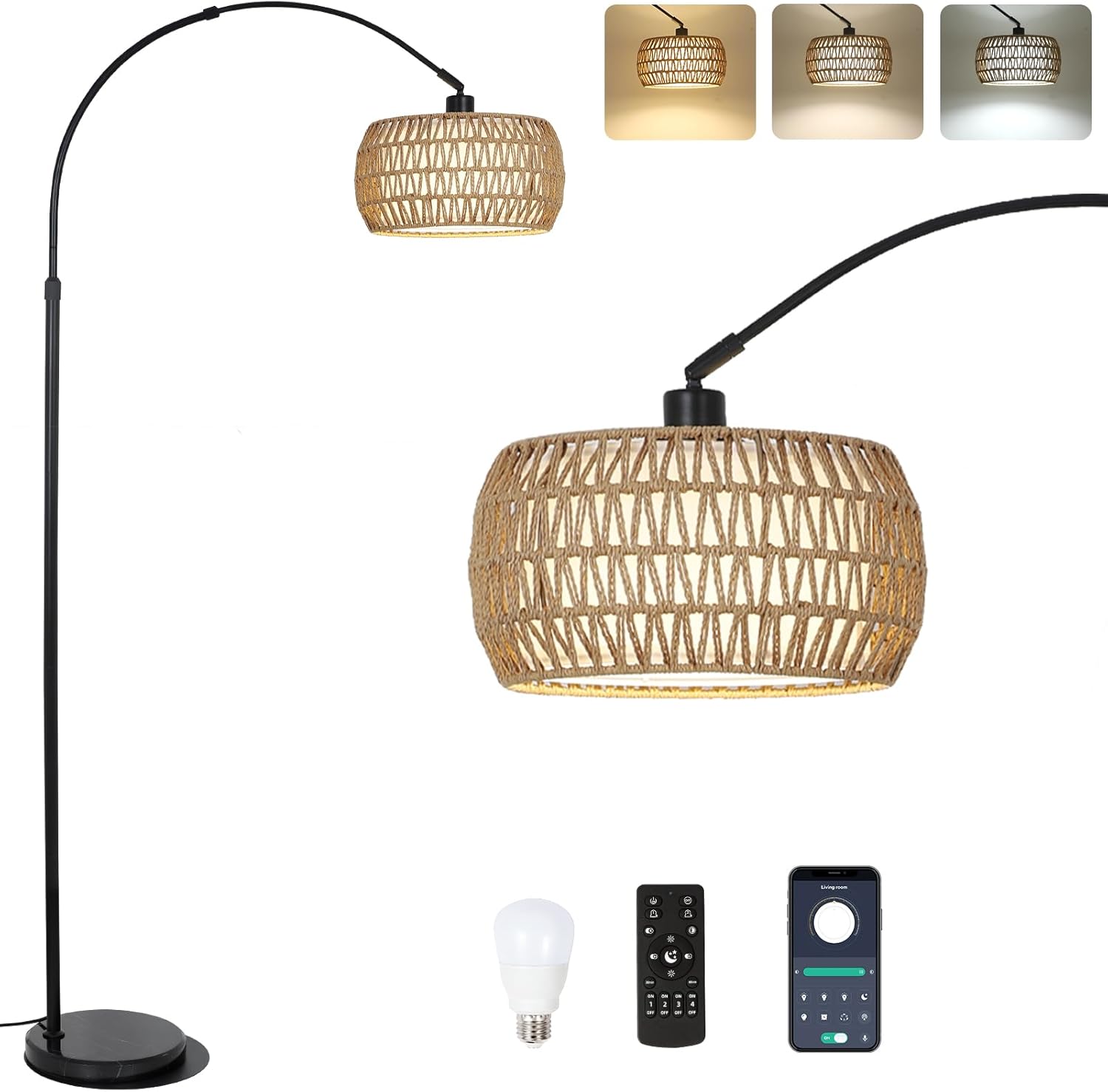 LUXEYARD Arc Floor Lamps for Living Room with 3 Color Temperatures