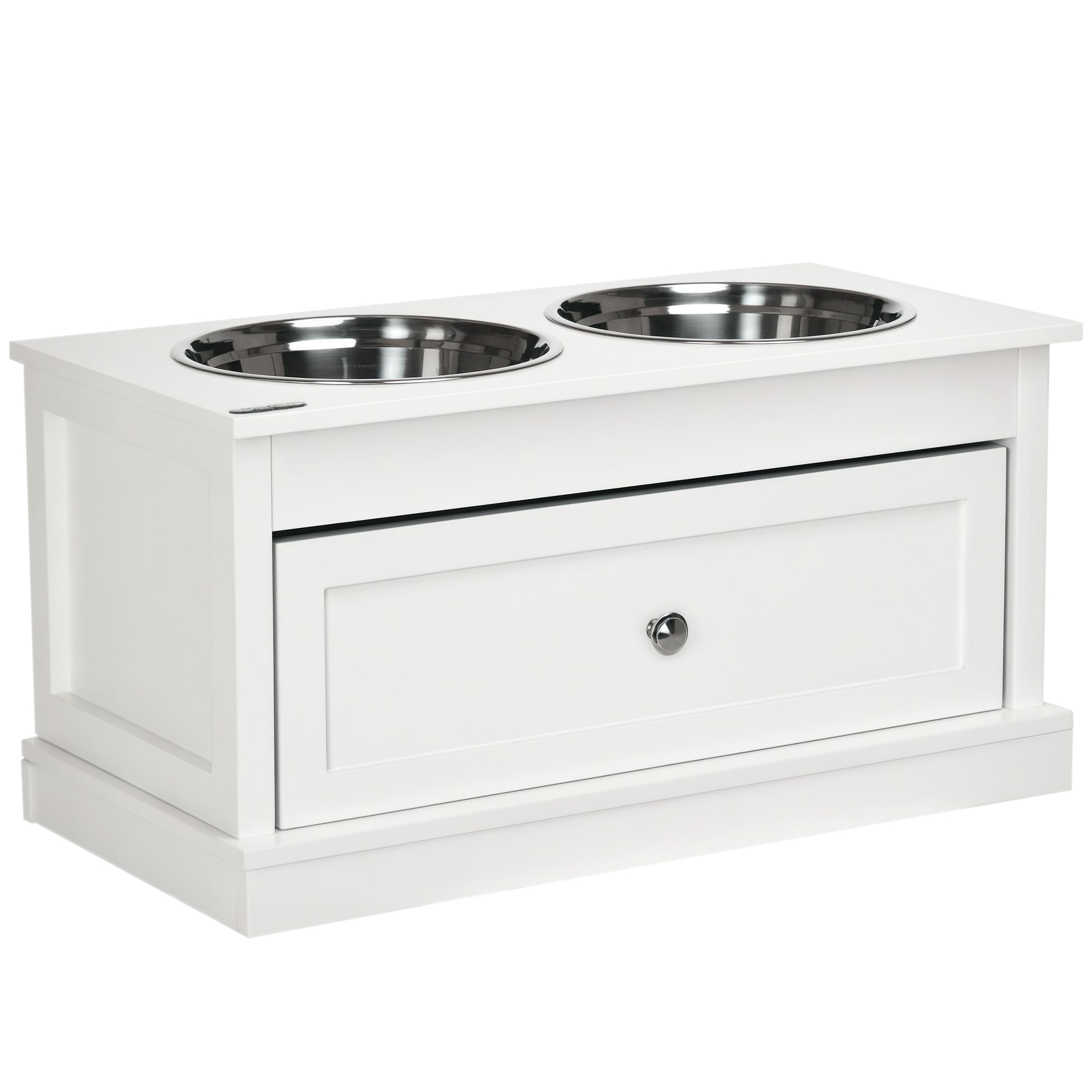 PawHut D08-039V00WT Large Elevated Dog Bowls 11L Storage Drawer White​