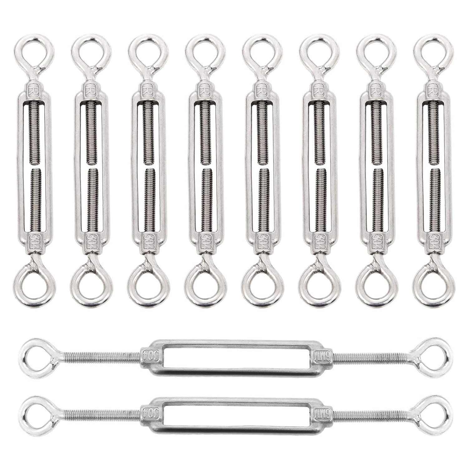 Etokfoks M6 eye and eye turnbuckles 10 pack 304 stainless steel 6 in to 9 in adjustable for cable wire rope shade and light strings #LETH310NH