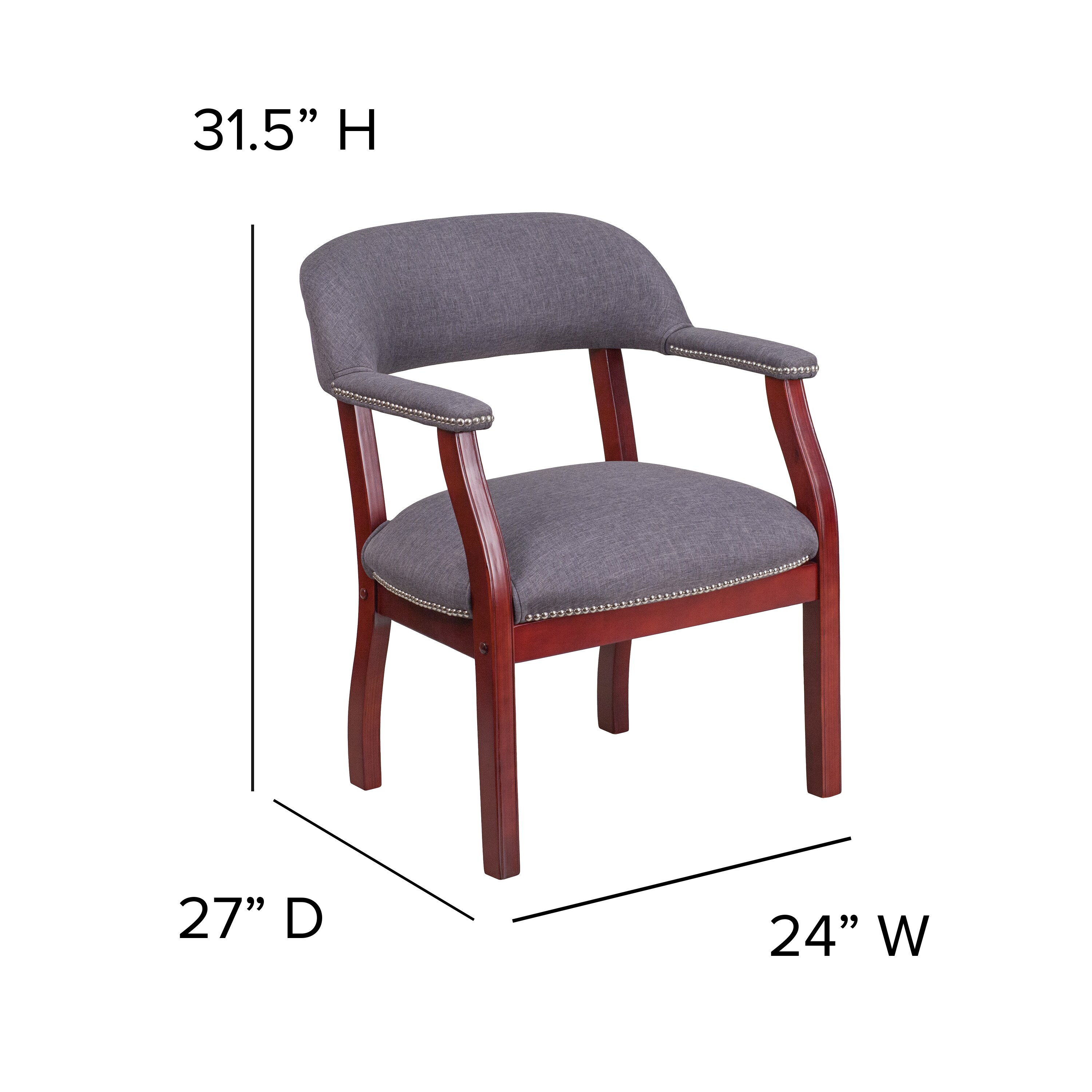 Elegant Gray Fabric Conference Chair with Silver Nailhead Trim