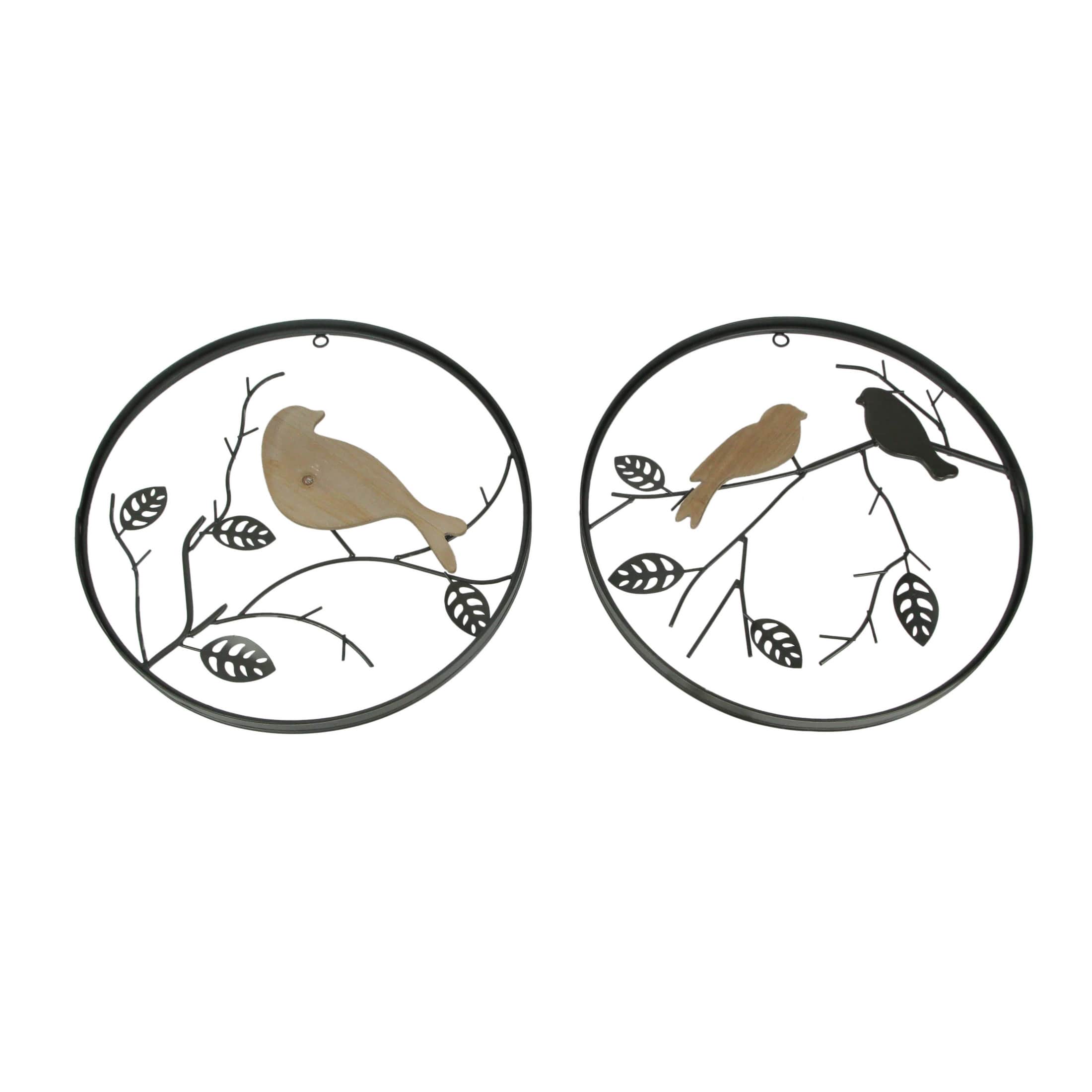 Special T Imports STI-E22000-SET Set of 2 Exquisite Brown Metal and Wood Birds on Branches Wall-Hanging Sculptures - Captivating Nature-Themed Home Decor Art - 15.5 Inches in Diameter