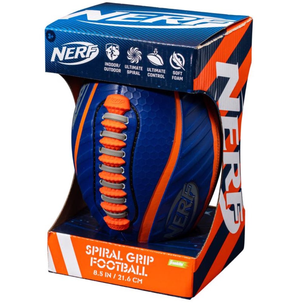 Nerf  Spacelace Foam Football Blue Spiral Grip Ages 3 Plus