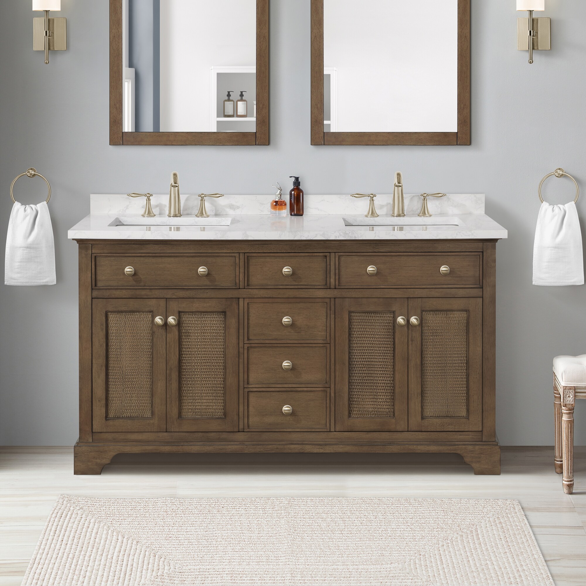 allen + roth Ophelia 60-in Almond Latte Undermount Double Sink Bathroom ...