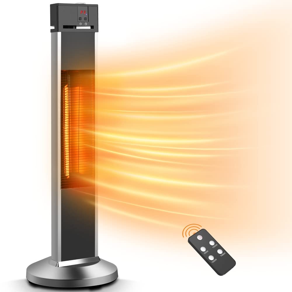 AIRO COMFORT PD15R Electric Outdoor Infrared Patio Heater – 500/1000/1500W with Remote
