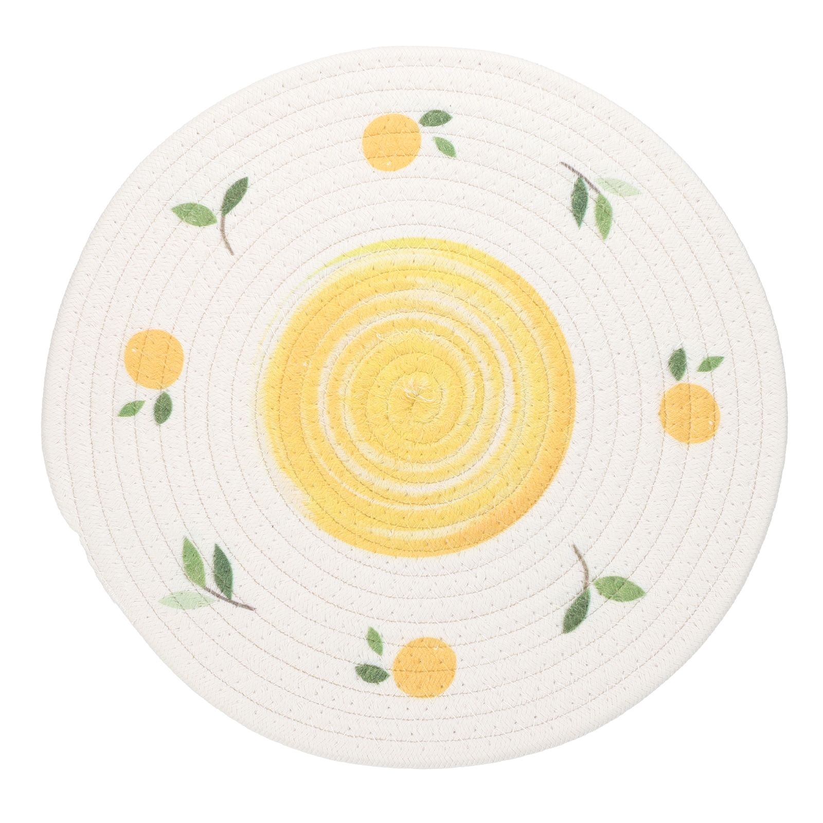 Unique Bargains Round Placemats 11.8 Inch Cotton Rope Braided Place Mats Heat Resistant Woven Table Placemats for Home Wedding Holiday Party Lemon Pattern