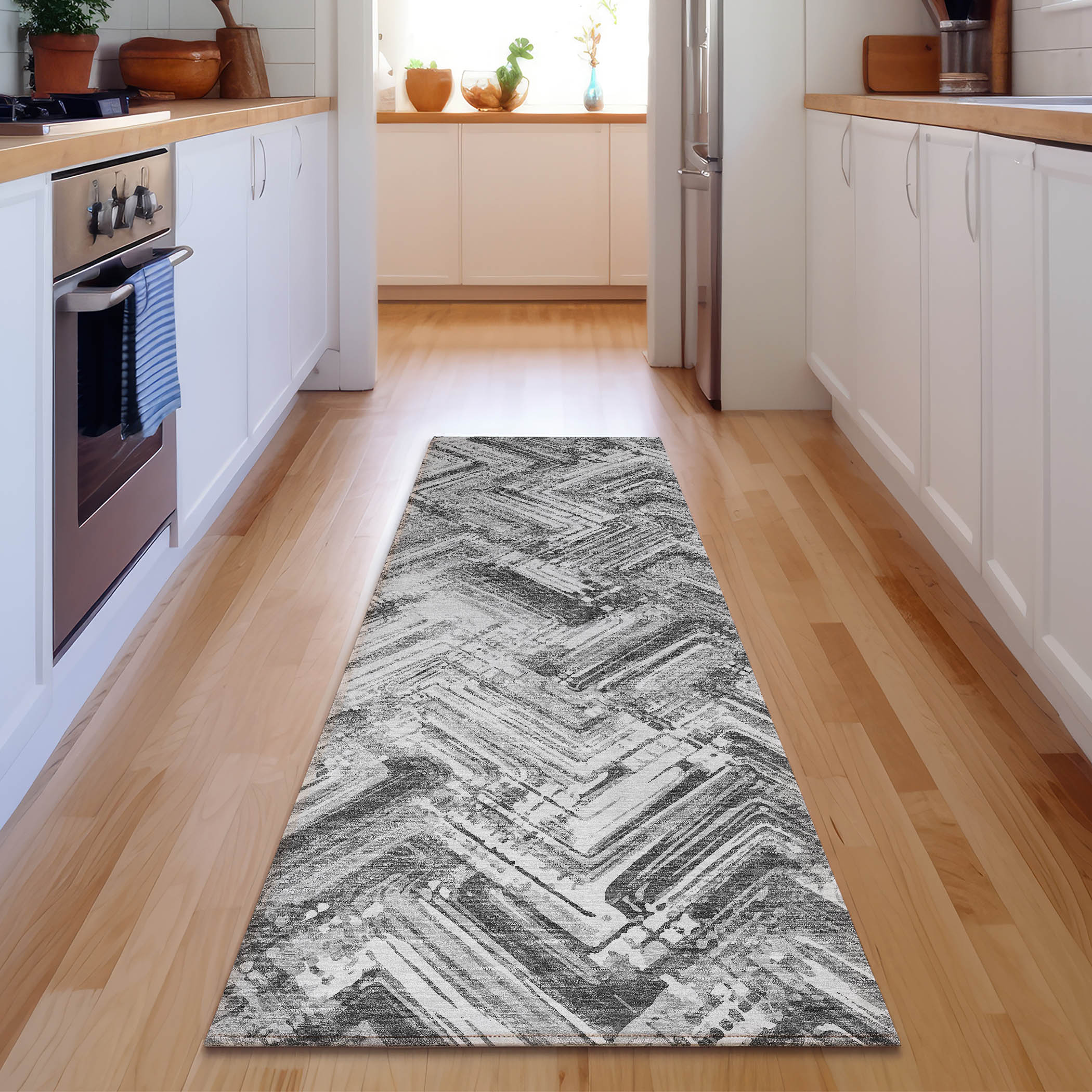 Addison Rugs AMF630GY2X8 Mayfield AMF630GY 2 x 7 (ft) Polyester Gray Rectangular Indoor Geometric Machine washable Runner rug