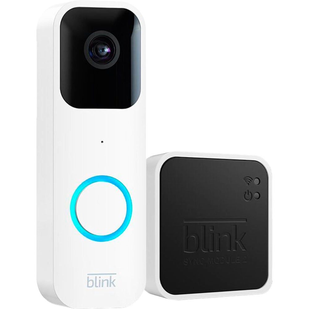 Blink Video Doorbell + Sync Module 2, Two-year battery life, Two-way audio,  HD video, motion and chime app alerts and Alexa enabled - battery or wired,  White in the Video Doorbells department