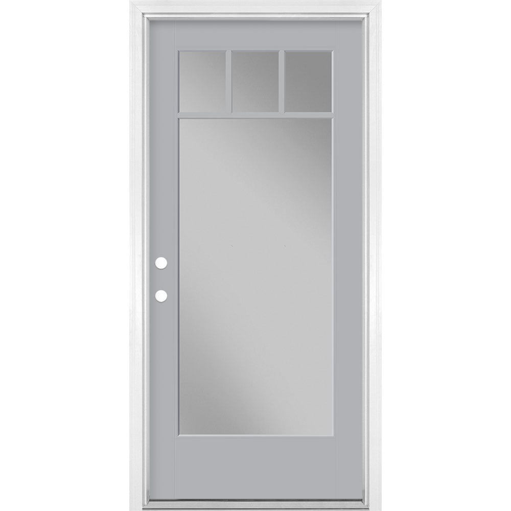 Masonite 1524538 36-in x 80-in x 4-9/16-in Fiberglass Full lite Left-hand inswing Infinity Gray Painted Prehung Front Door with Brickmould Insulating core