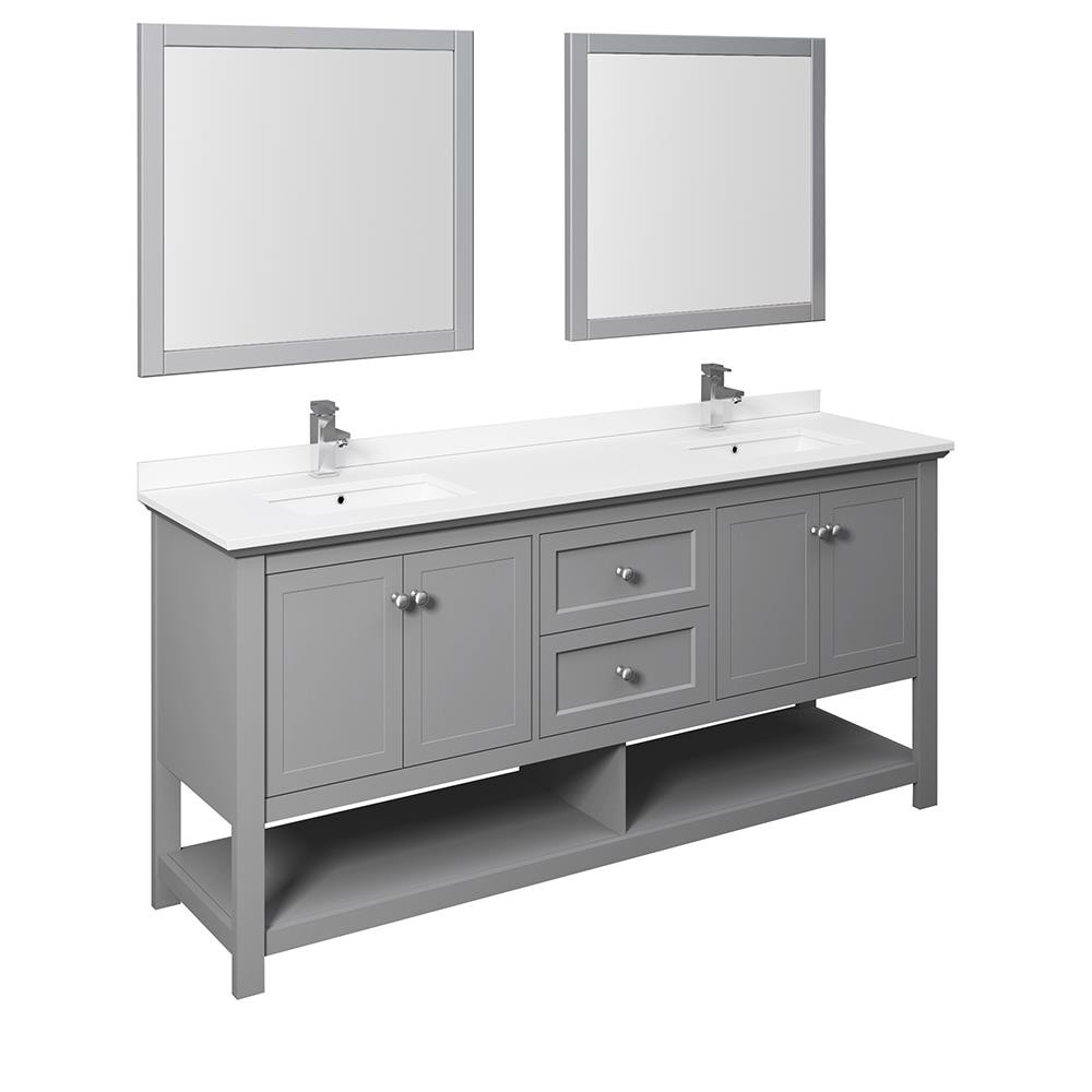 Fresca FVN2372GR-D Manchester 72-in Gray Undermount Double sink Bathroom Vanity with White Quartz Top (Mirror Included)