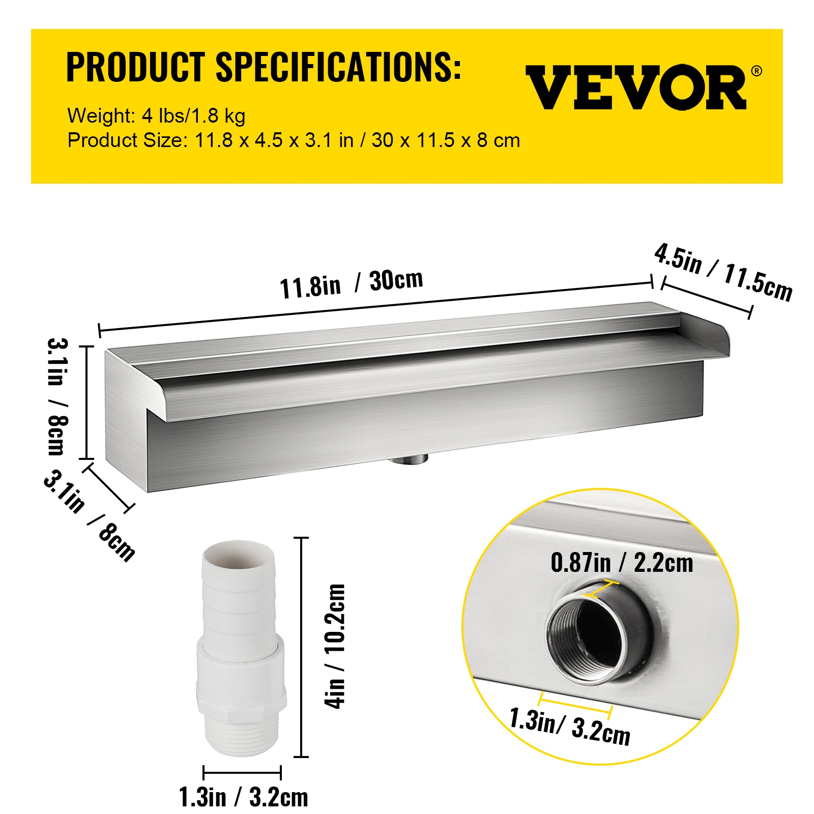 Stainless Steel Silver Pool Waterfall Spillway with Connector