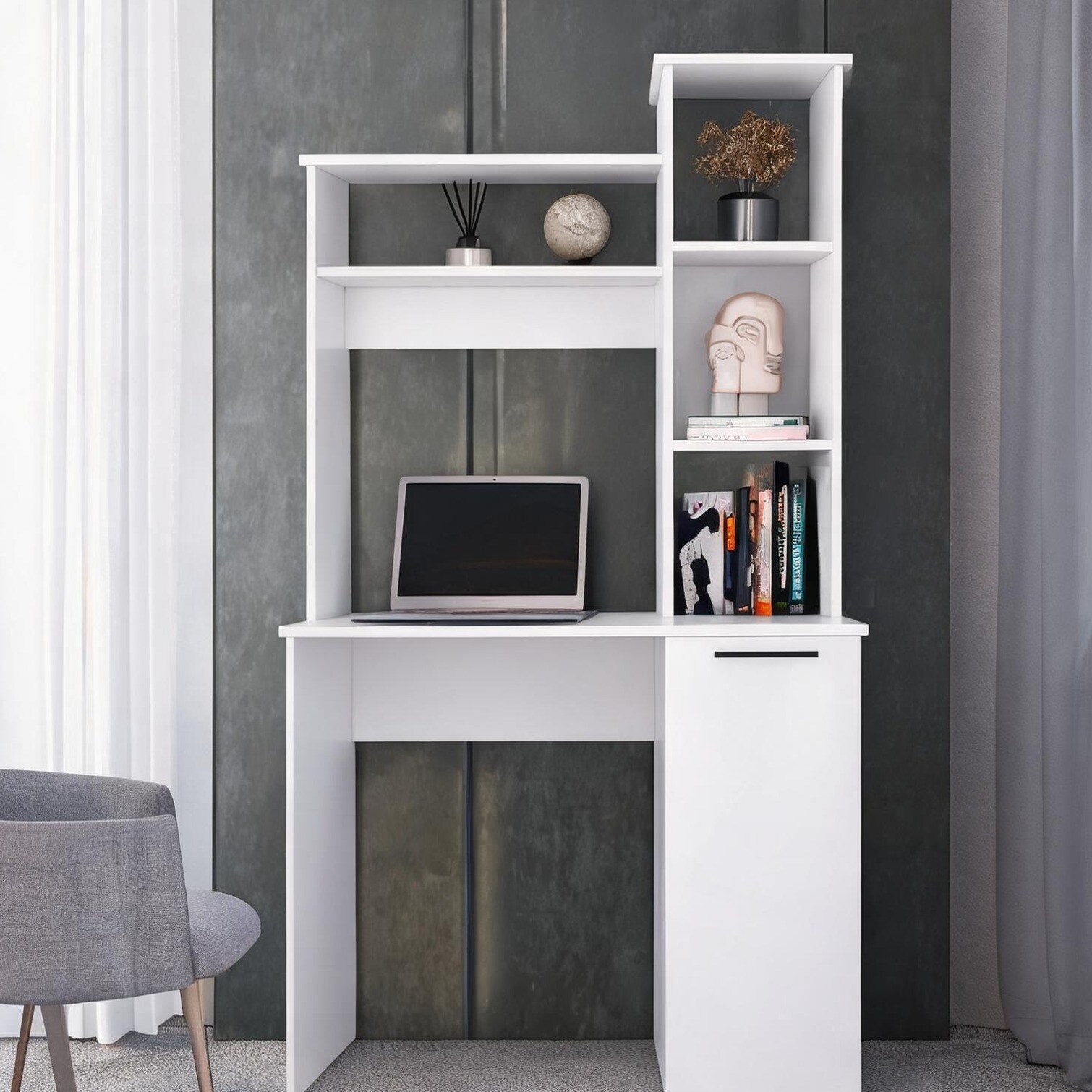 FlowLuxe White-toned particle board computer desk with hutch offers ...