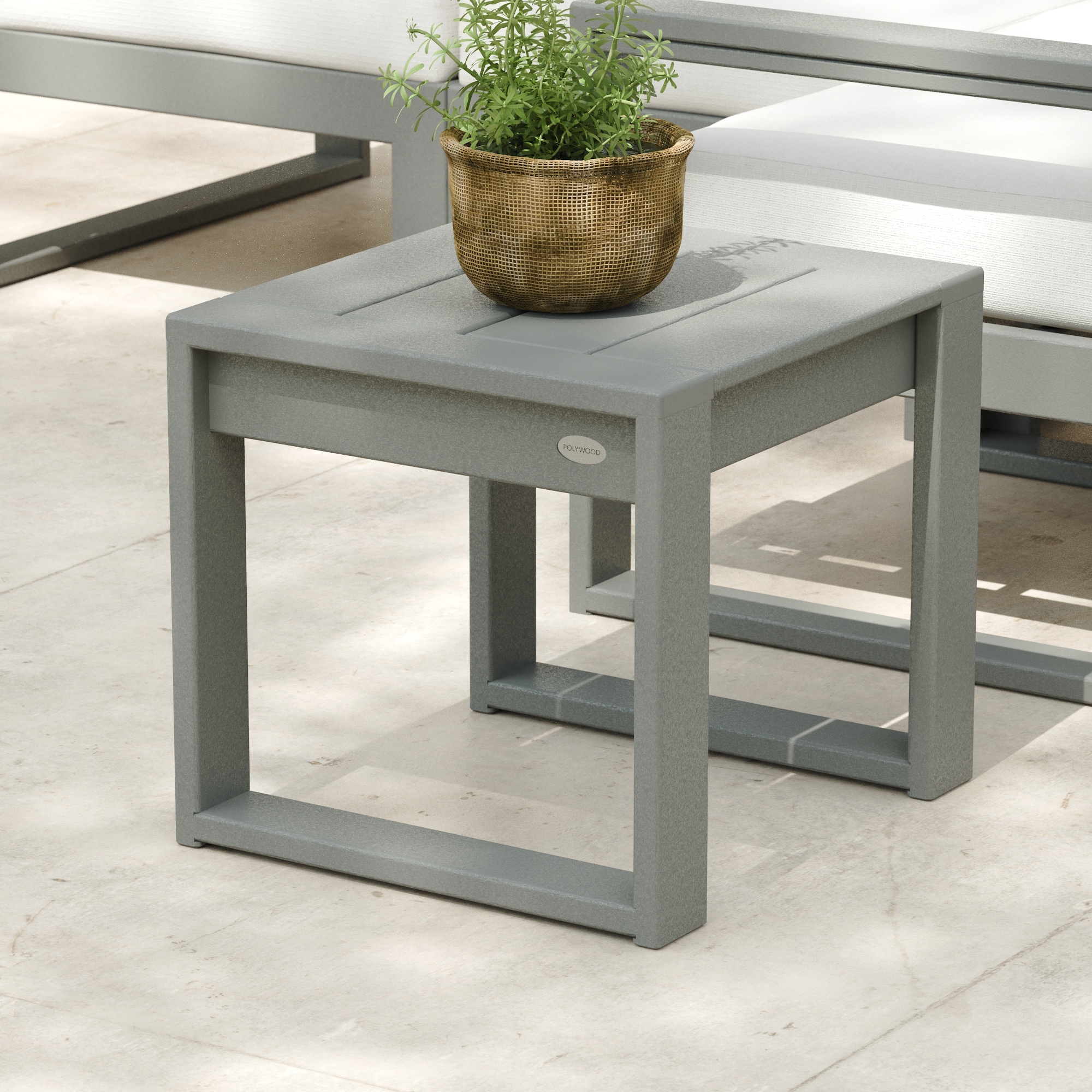POLYWOOD 4608-GY Edge Square Outdoor End Table 18.32-in W x 19.87-in L
