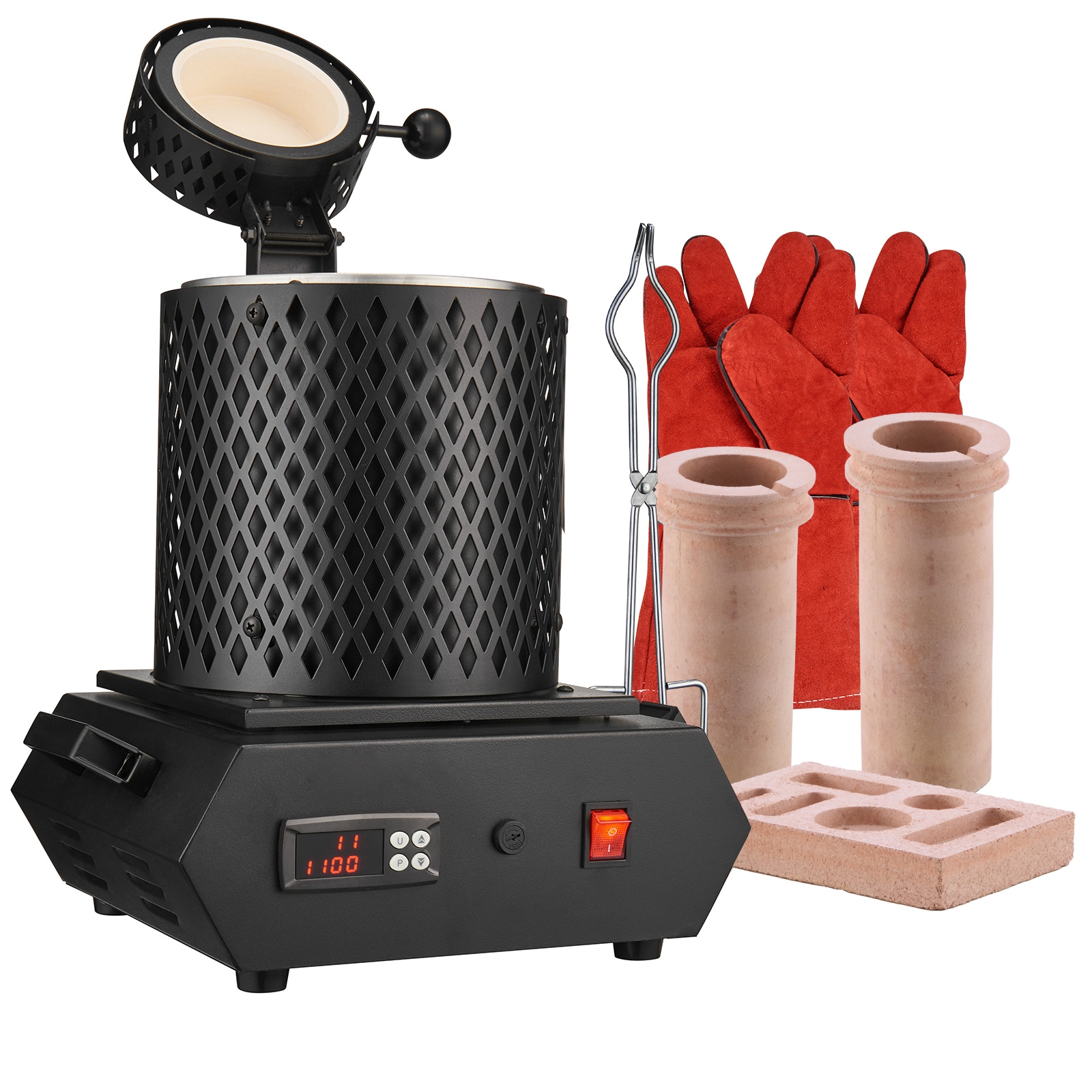 GIVIMO 1350W Digital Electric Gold Melting Furnace 2102 Degree F PID Smelting Kit with Dual Ceramic Crucibles Tongs and Gloves for Silver Copper Aluminum